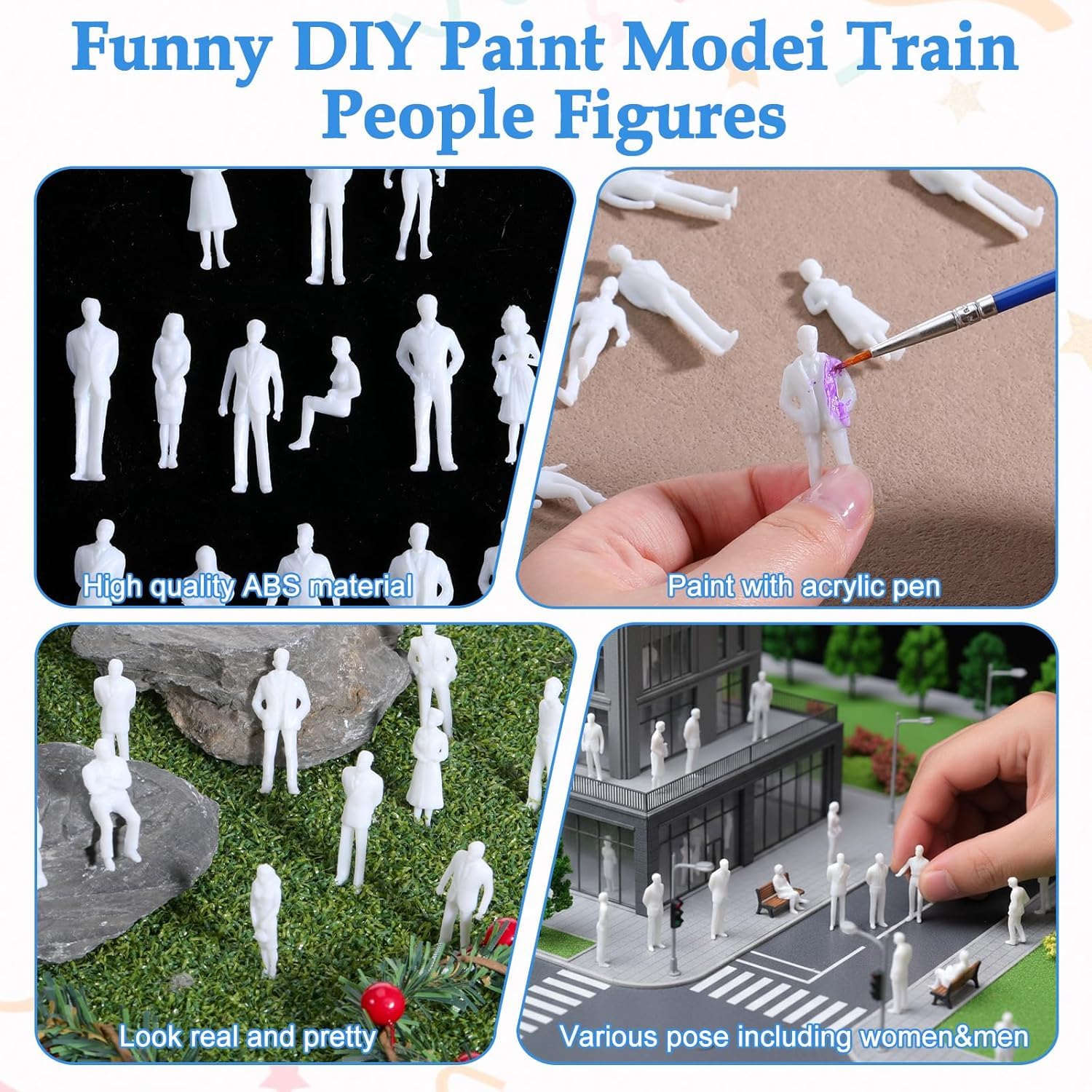 NHCDFA 100PCS Miniature Human Figures, 1:100 Scale White Model People, for Model Railroad Layouts and Architectural Dioramas, Unpainted Miniature People for Creative Hobby Projects and Scale Modeling 1