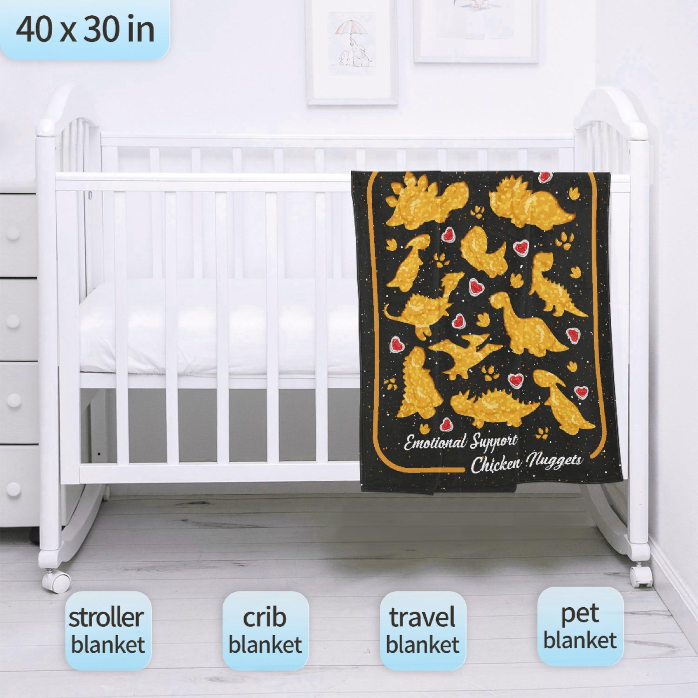 Todeyya Dino Chicken Nuggets Baby Blanket Gifts, Emotional Support Nuggets Funny Blanket, Chicken Nugget Toddler Blankets for Stroller, Crib 30x40 in for Pet/Toddler