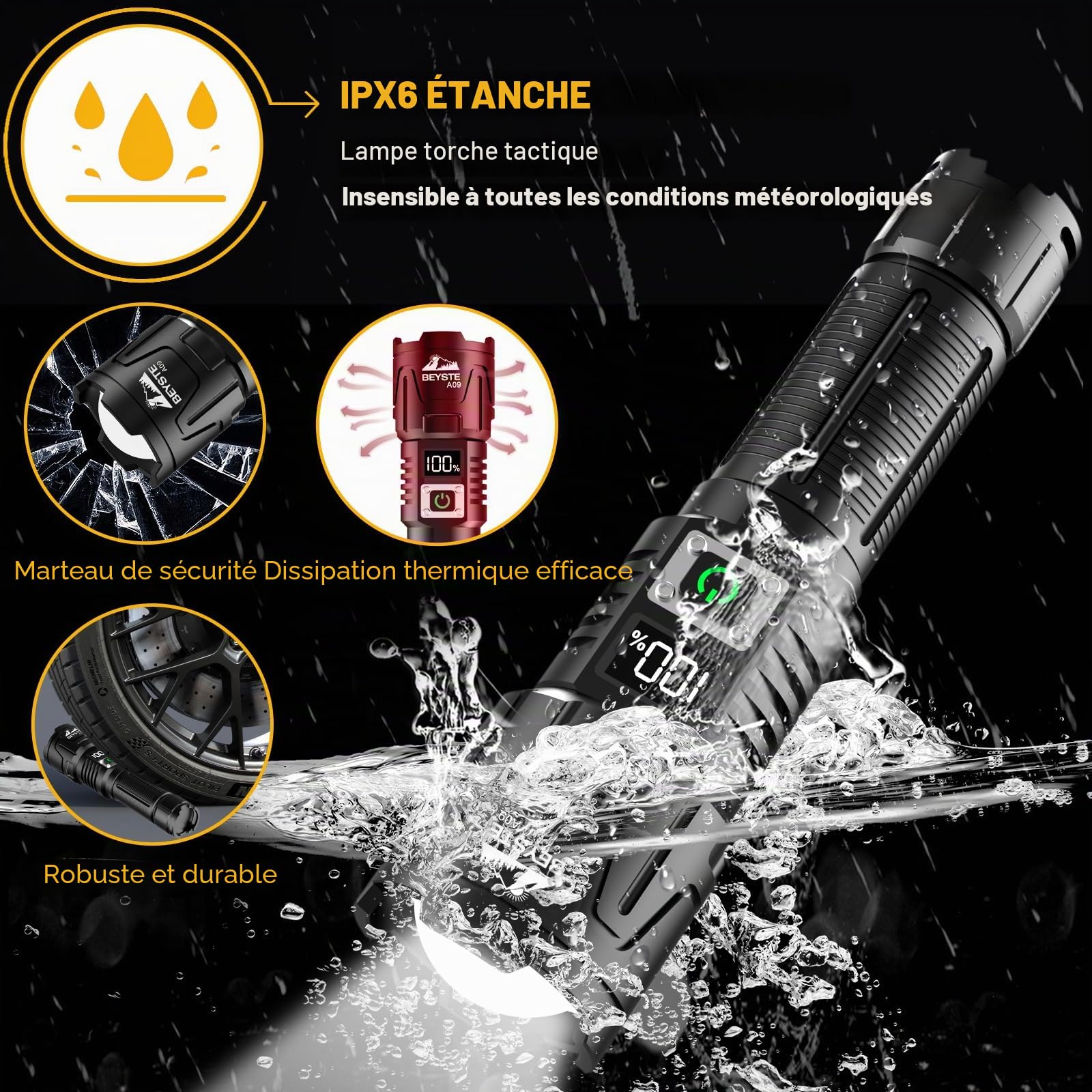 Lampe Torche LED Ultra Puissante, 1,000,000 Lumens Lampe De Poche, Torche LED Puissante Rechargeable, Lampe Torche Puissante, XHQ99.2 Torche à Haute Luminosité, Pour Camping Randonnée Urgence