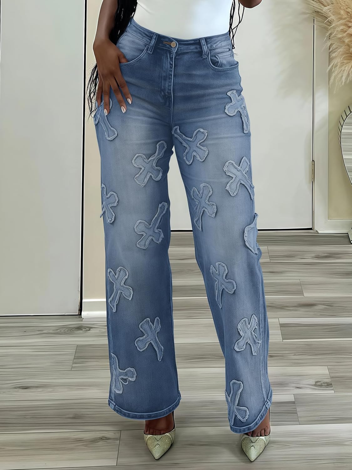 PerZeal Women's Flare Bell Bottom Jeans 2026 Mid Waisted Wide Leg Bootcut Jeans Stretchy Denim Pants with Pocket image 3