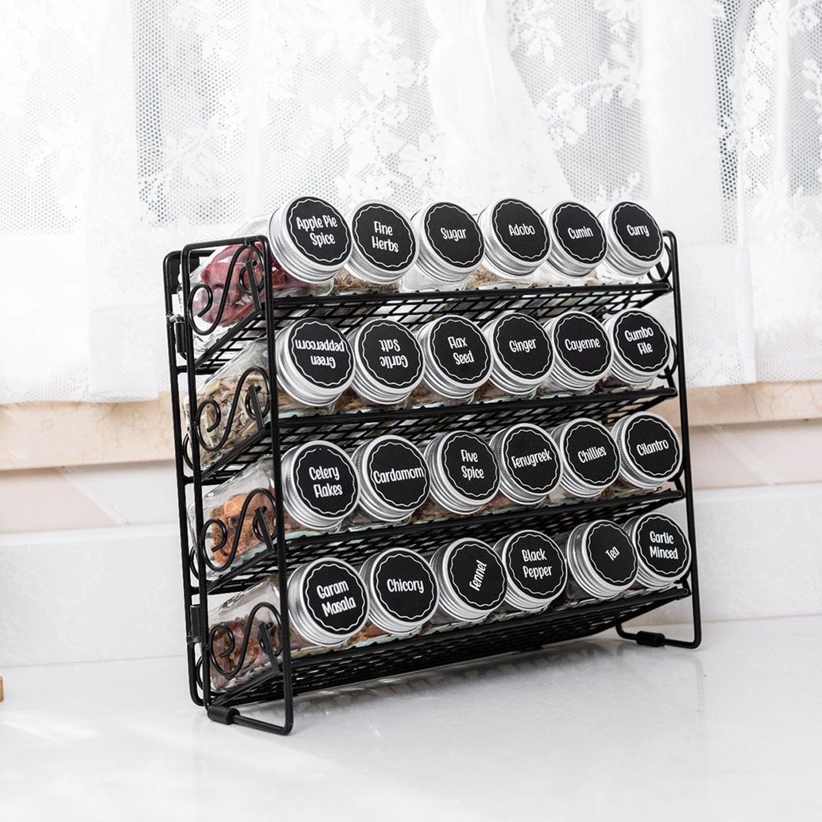 Especiero compacto y flexible de acero estructural con organización de múltiples niveles para cocinas pequeñas. No se necesitan herramientas. Planificador de botellas de especias flexible y