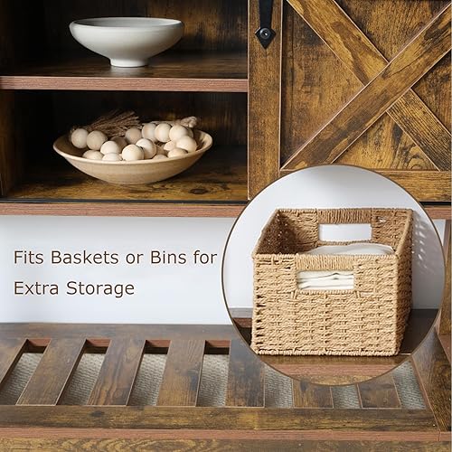 Miniatura 6 de Mesa de entrada de granja con puertas corredizas de granero, mesa consola de madera con estante de almacenamiento, mesa de sofá rústica para sala de