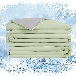 Cooling Blanket Twin Summer Comforter for Hot Sleepers, Silky-Soft & Cool Fiber, Double-Sided Cold Blanket for Night Sweats, Single Size All-Season Comfort, 60" x 80", Mint Green & Light Grey