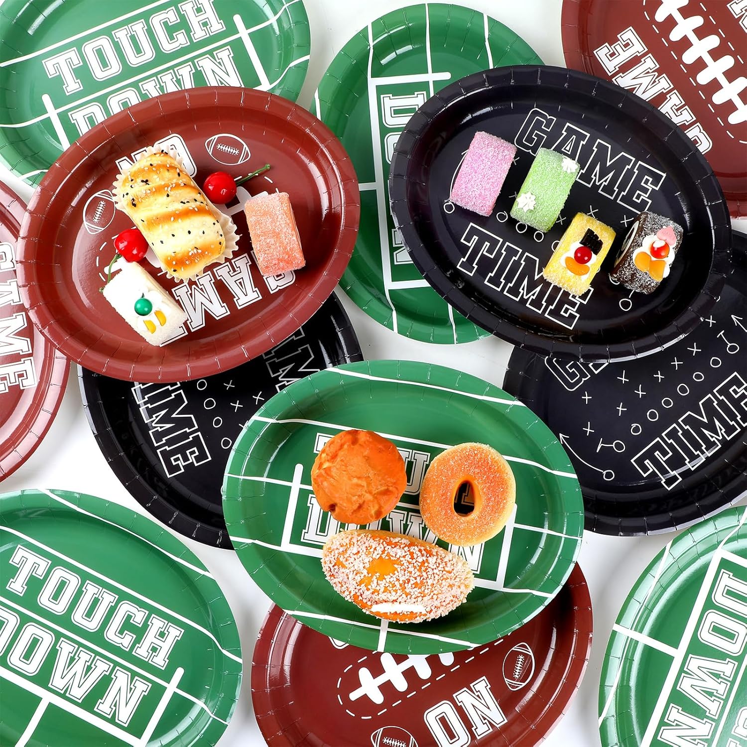 Lonfliness 48Pcs Football Party Oval Plates 11 Inch Football Party Supplies Touchdown Themed Paper Disposable Birthday Tableware Dinnerware Set Platter Dish Tray for Sport Game Touchdown Decorations