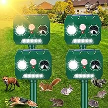2025 Solar Ultrasonic Racoon Fortress Pro, Animal Repeller Deer Cat Repellent Devices Squirrel Rabbit Deterrent Outdoor with Motion Sensor&Flash Light to Scare Dog Skunk Out of Garden Yard(4Pack)