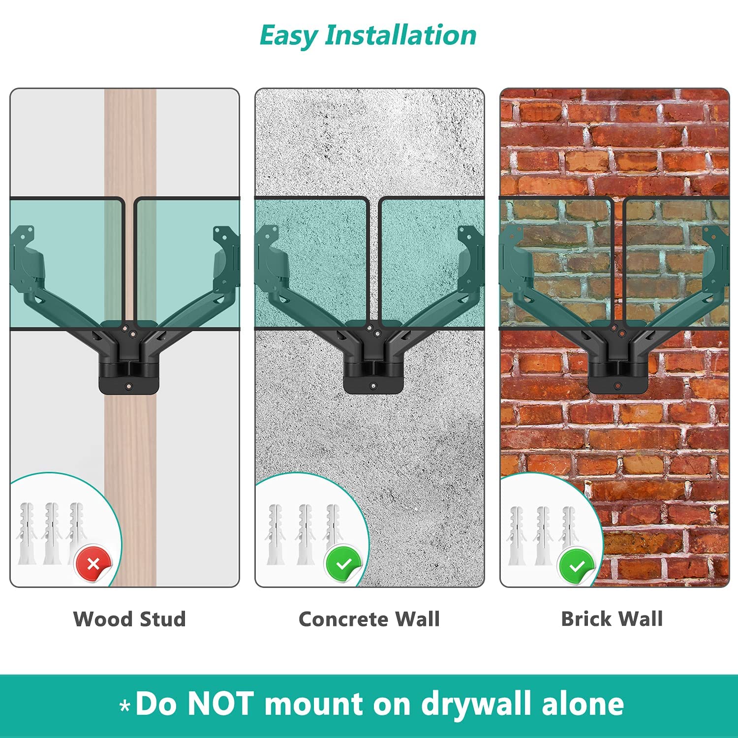 WALI Dual LCD Monitor Fully Adjustable Gas Spring Wall Mount Fit 2 Screens VESA up to 27 inch, 14.3 lbs. Weight Capacity per Arm (GSWM002), Black