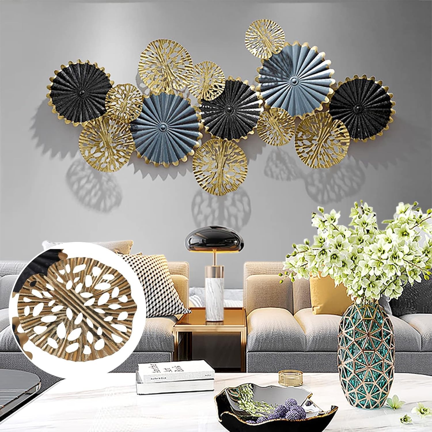 Vnook Nordic Style Wall Art Wall Decoration Metal 3D Wall Ornament Metal Wall Picture for Living Room Interior Home Decoration,126cm