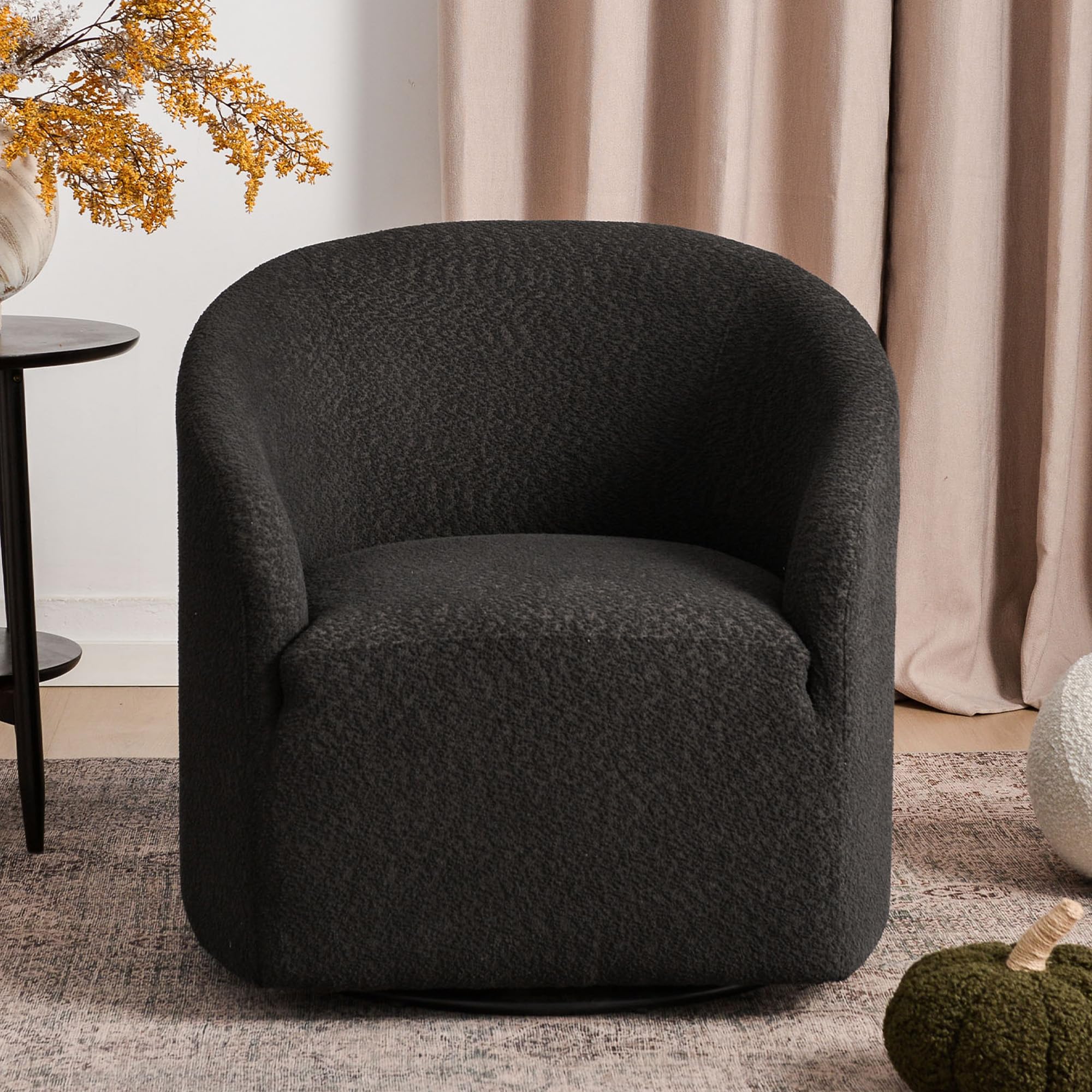 KINWELL Boucle Swivel Barrel Chair
