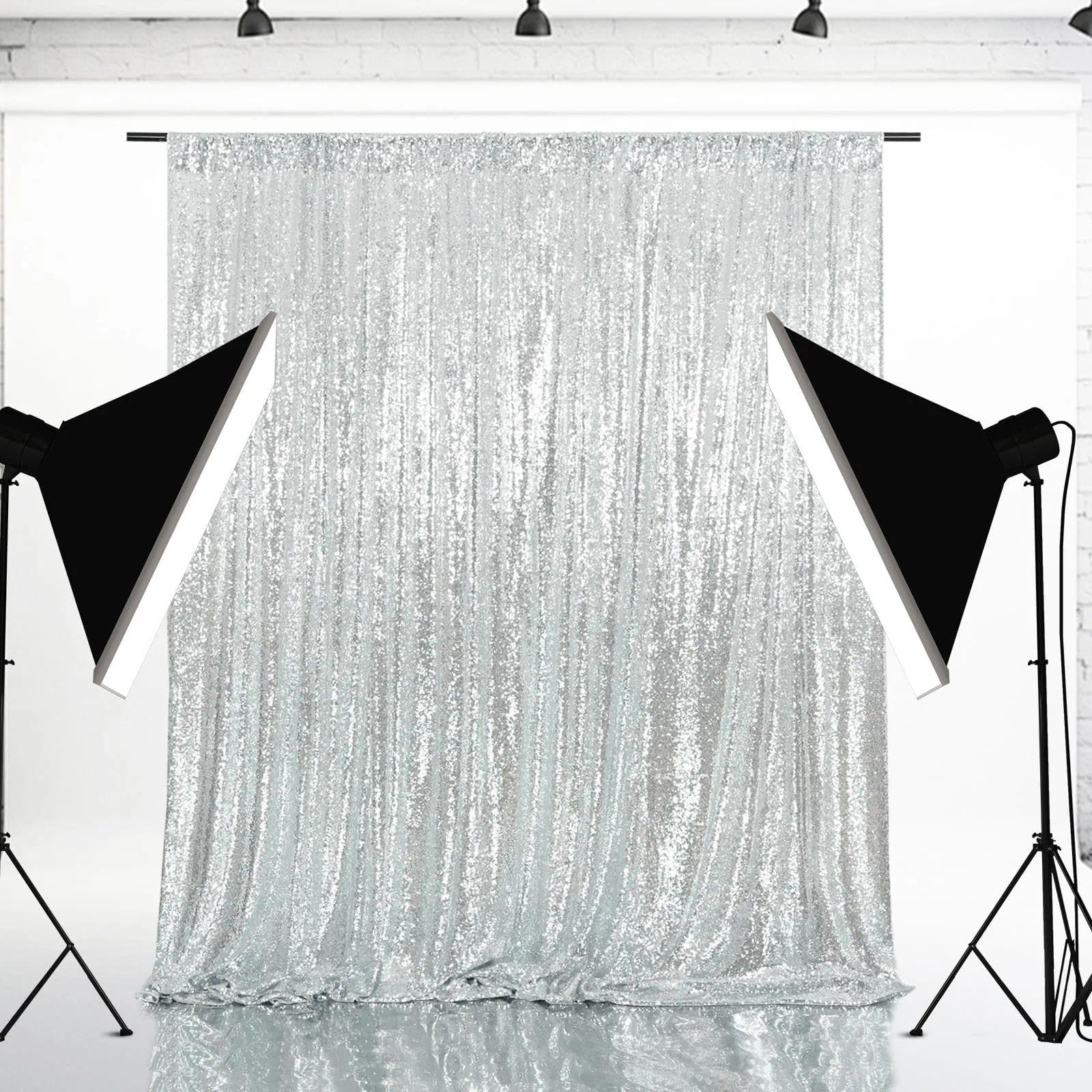 Eternal Beauty Toile de fond à paillettes argentées 213x213 cm pour fête, mariage, selfie, décoration de fond pour cabine photo, toile de fond pour séance photo de bébé, panneaux à paillettes
