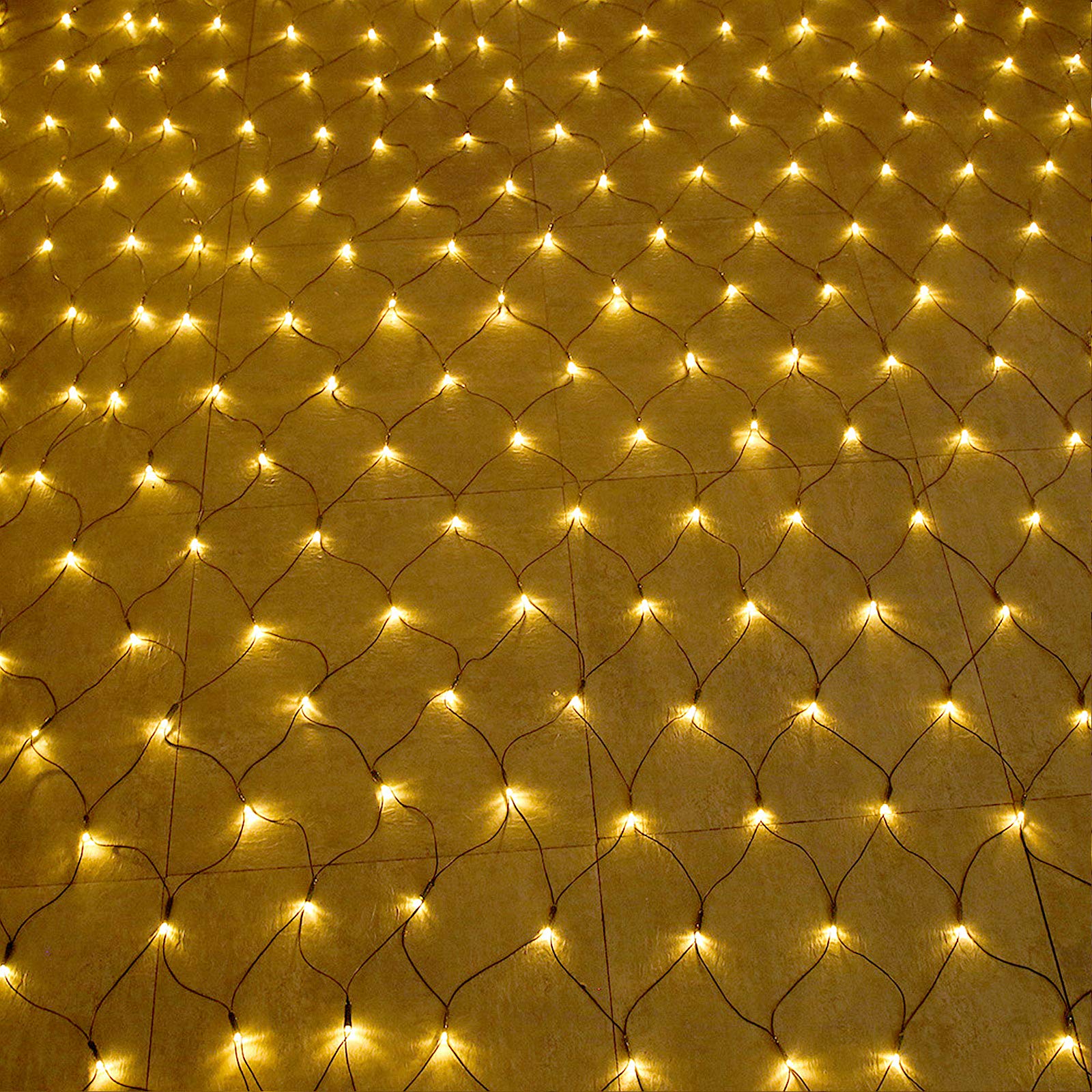Aufun Guirlande lumineuse filetLED 6x4m 480 LEDs Filet lumineux 8 modes rideau lumineux avec prise pour Halloween fête de mariage décoration intérieure et extérieure, connectable, blanc chaud