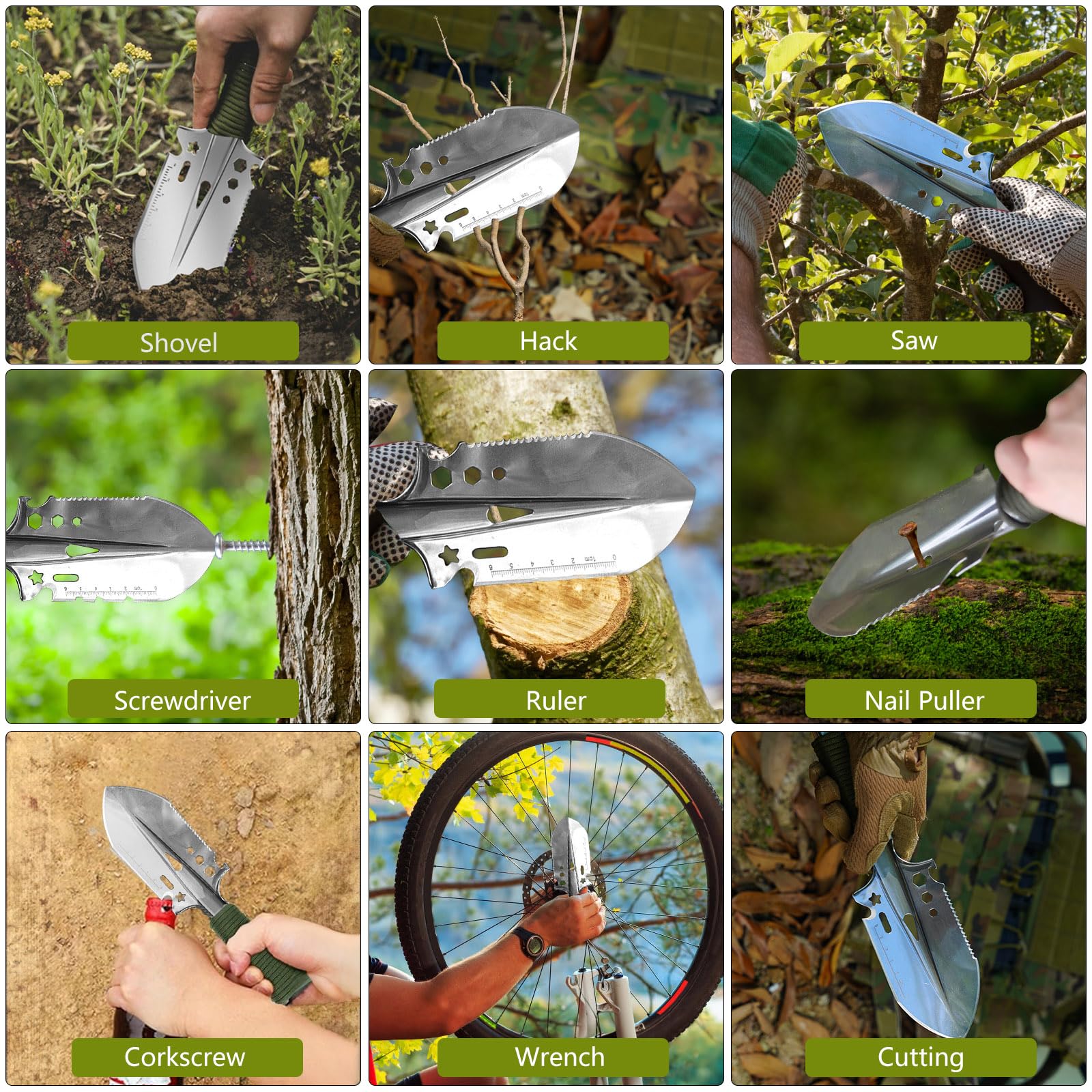 Nutmanel Camping Schaufel 8-in-1 – Robustes Multitool Aus Edelstahl Für Survival, Garten & Wandern, Inkl. Tasche Nutmanel Camping Schaufel 8-in-1 – Robustes Multitool Aus Edelstahl Für Survival, Garten & Wandern, Inkl. Tasche