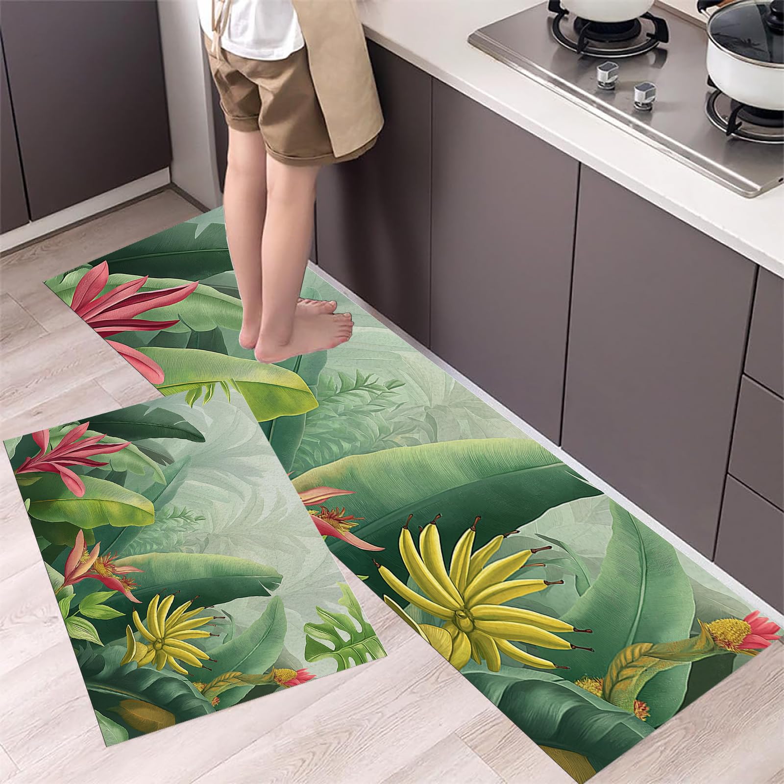 Tapis de cuisine antidérapants et lavables motif forêt tropicale