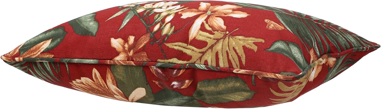 13 x 20 Inch Outdoor Lumbar Pillow with Insert Set of 2, Decorative Piping Edge Waterproof Fade Resistant Fluffy Throw Pillows for Patio Furniture Chair Bench Couch - Rust Red Floral