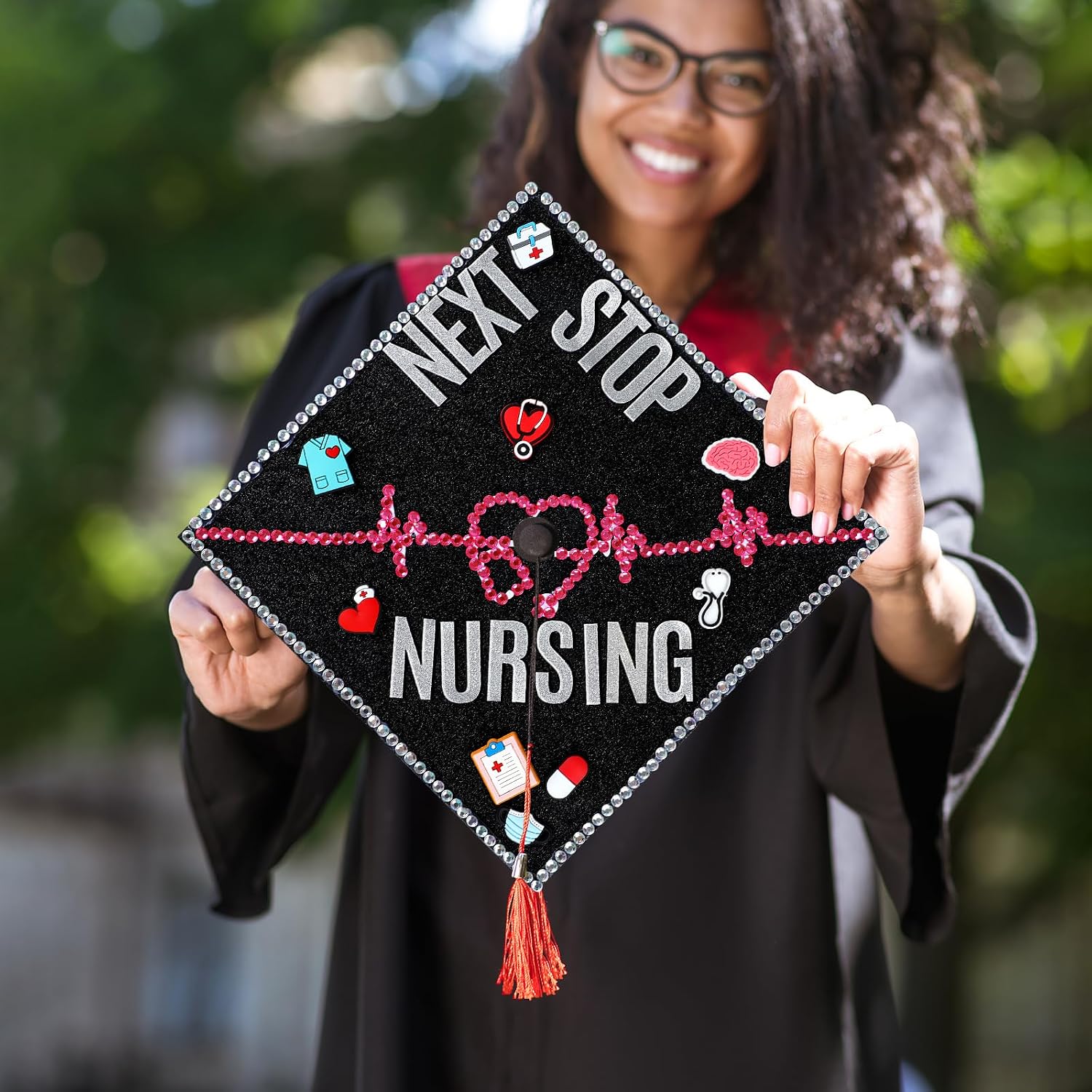 Naozinebi 25 Pcs Nurse DIY Graduation Cap Decorations Nurse Graduation Gifts Graduations Cap Stickers Glitter Alphabet Letter Number Decals for DIY Hat Grad Caps Topper Graduations Party Supplies