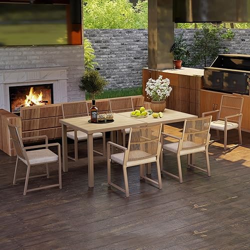 Miniatura 2 de Sillas de comedor de aluminio para patio al aire libre  Silla de vid de cuerda de imitación, diseño ergonómico de respaldo, cojín de asiento