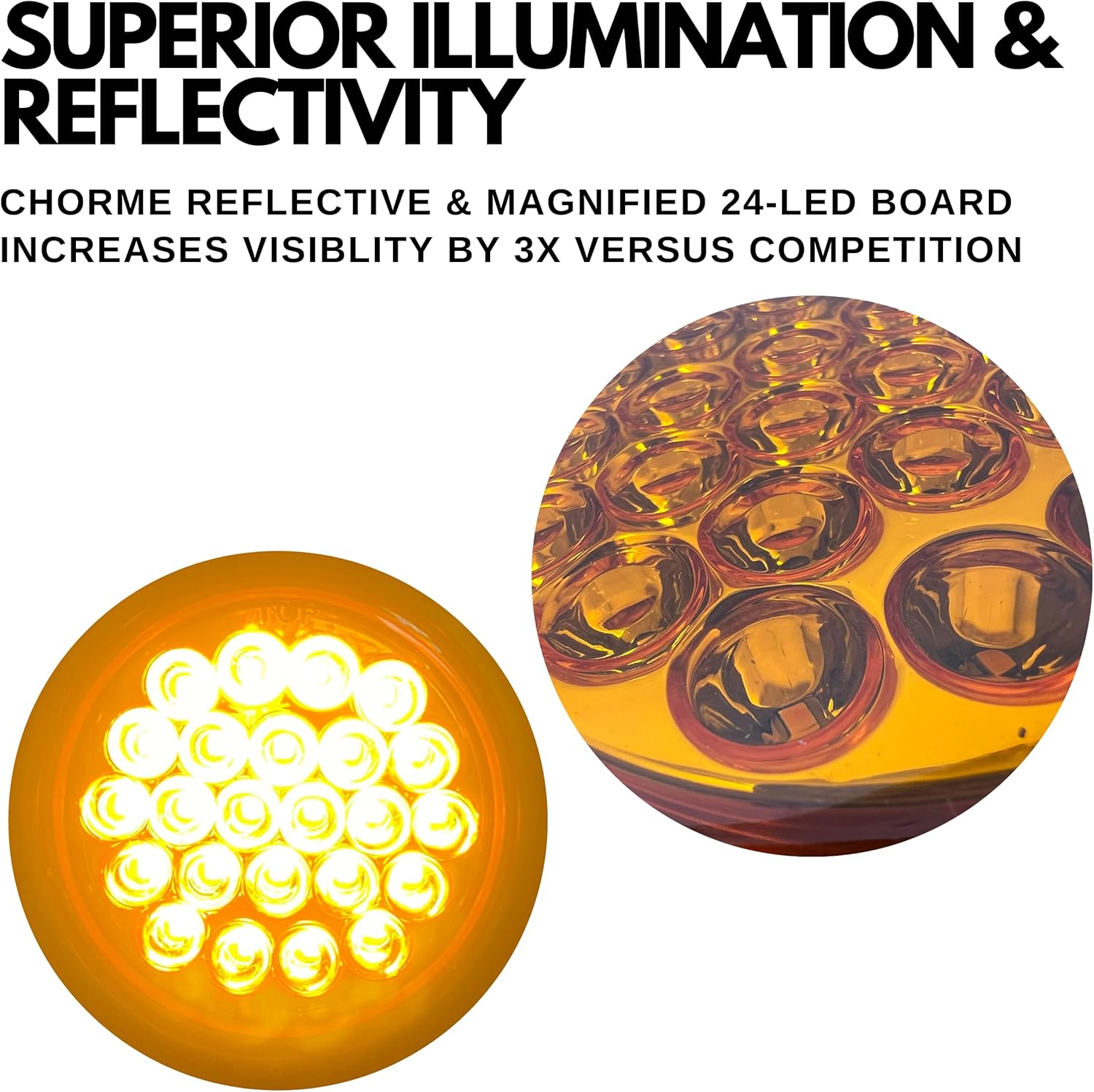 [2x] 4" Round Amber LED Trailer Tail Light 24 LED Stop Turn Signal Brake Marker Running Lights w/ 3 Wire Pigtail Plug Trucks Trailer RV Boat Dump Truck Camper [IP67 Waterproof] [DOT Certified] [12V]