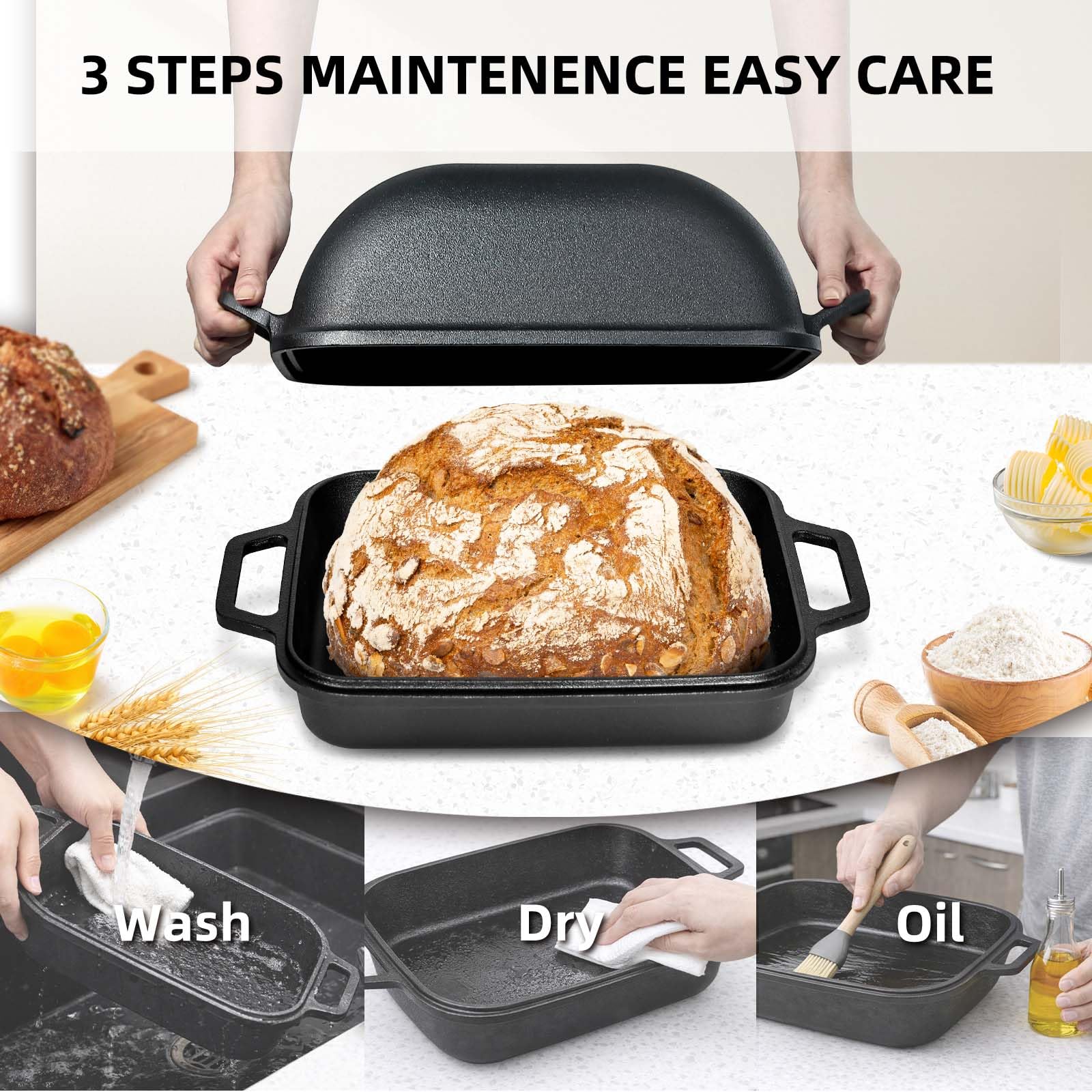 Davivy Große Gusseisen-Brot-Kastenform mit Deckel, vorgebrannter Dutch Oven für Sauerteig-Brotbacken, 9 qt, antihaftbeschichtete Gusseisen-Sauerteig-Backform mit Deckel