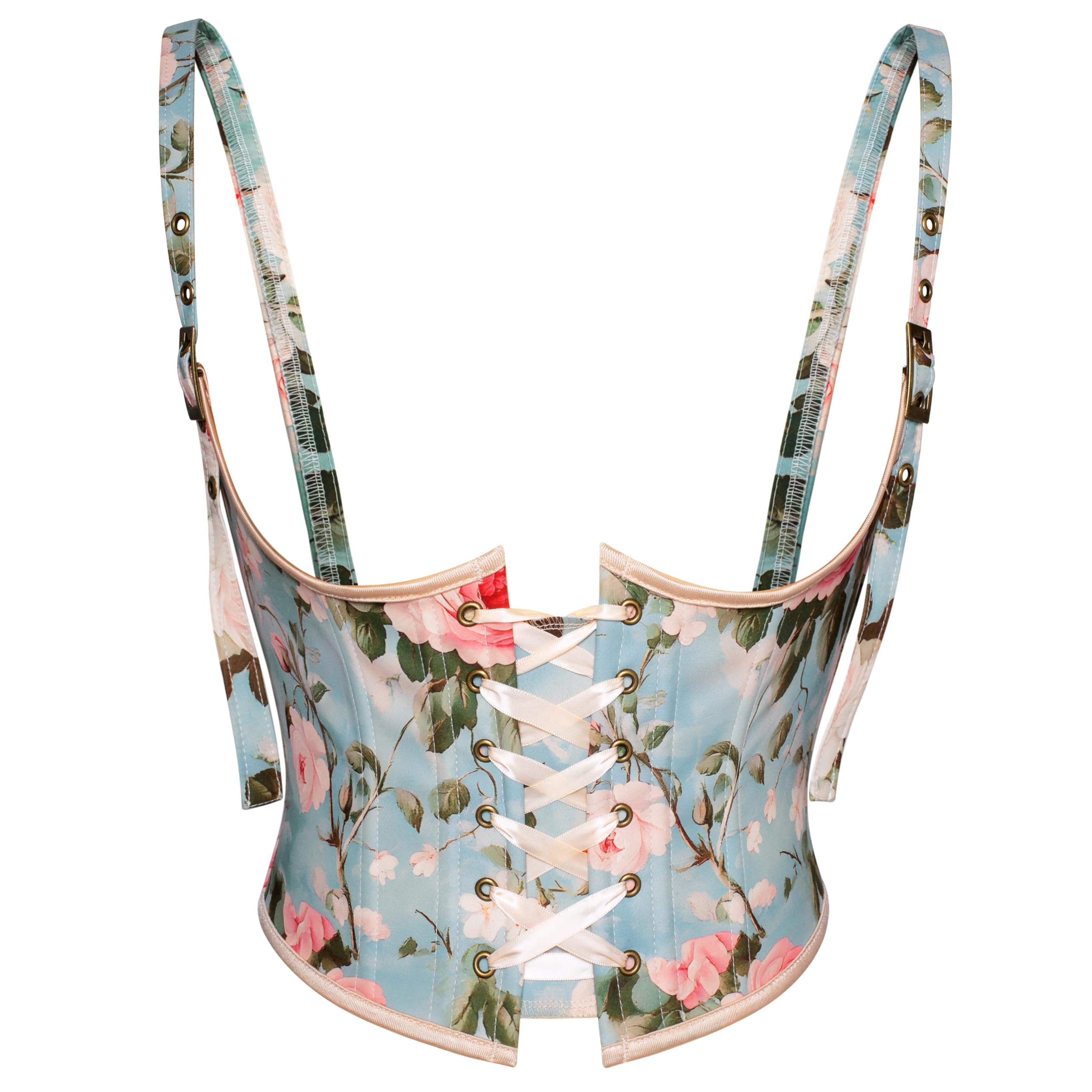 Scarlet Darkness Renaissance Corset for Women Floral Wide Waist Lace Up Underbust Corset Belt Blue 16