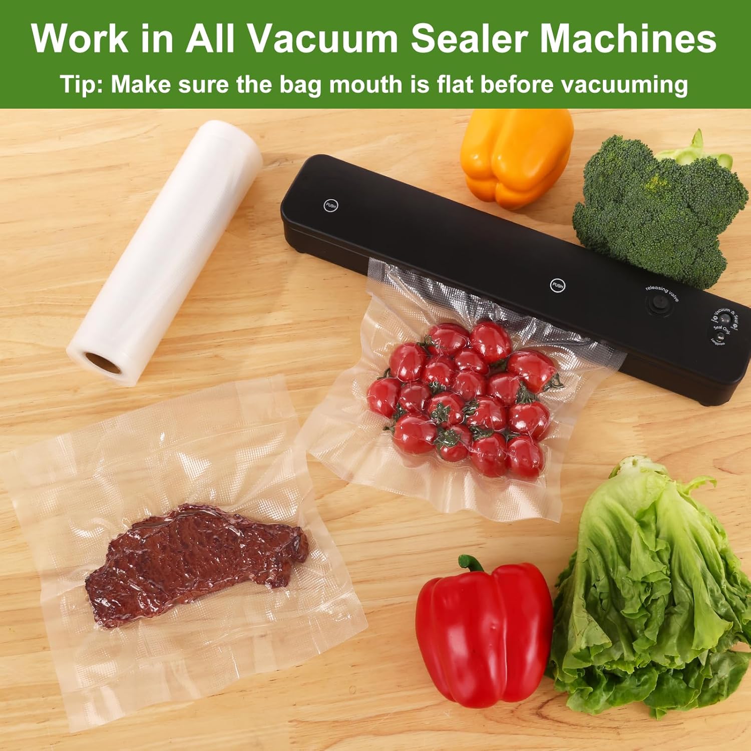 Moretoes Vacuum Sealer Bags, 3 Rolls 8" x 33' Food Vac Bags for Food Storage Saver, Commercial Grade Bag Rolls, BPA Free, Customized Size Bag for Sous Vide Cooking or Meal Prep - Image 5