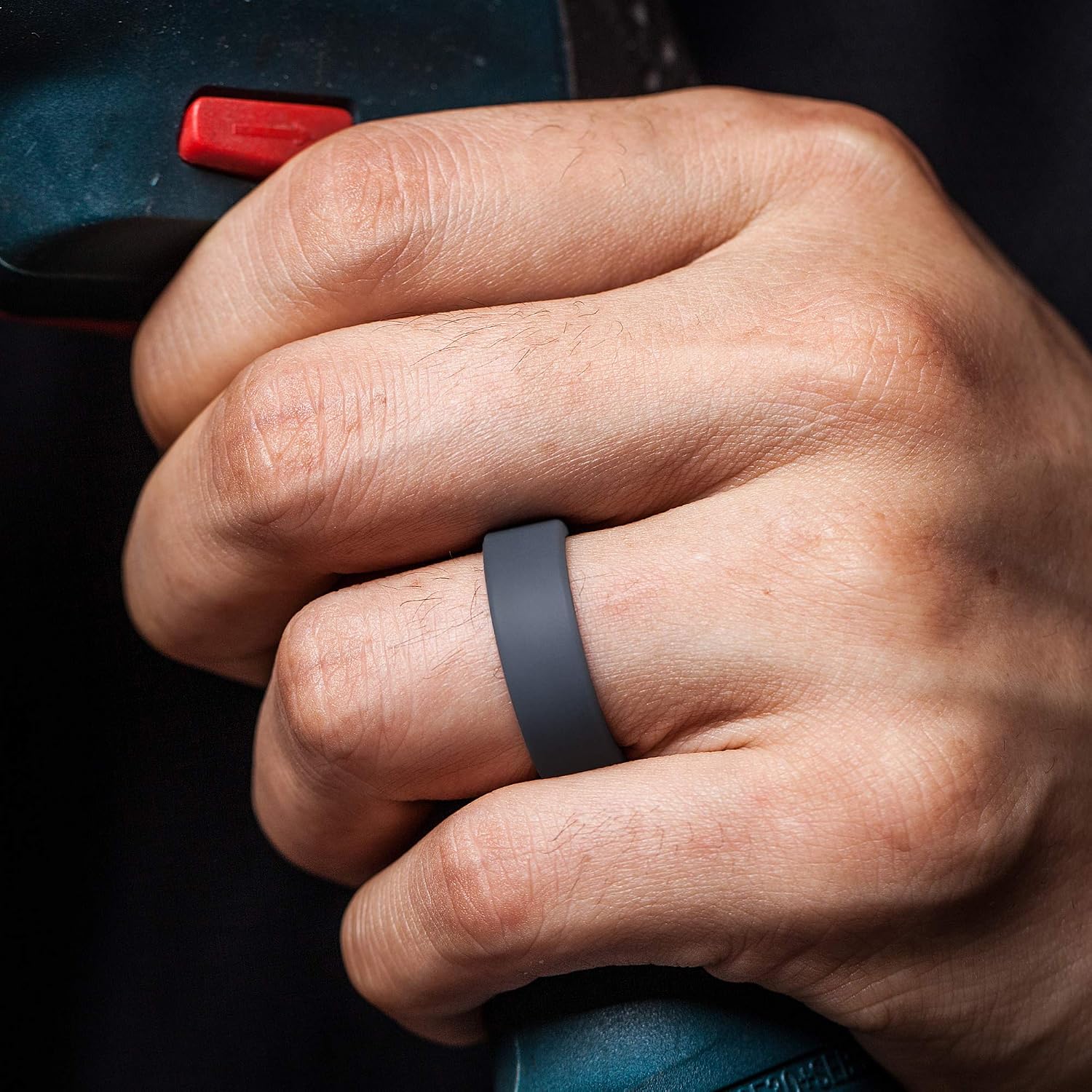 ThunderFit Silicone Wedding Rings for Men, Smooth/Stone Design Rubber Engagement Bands 7mm Wide 2.4mm Thick - 1/4/7 Variety Multipack