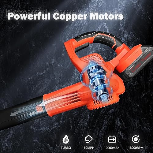 Miniatura 2 de Soplador de hojas inalámbrico de 20 V 353 CFM con batería y cargador, soplador de hojas eléctrico de mano eléctrico, ligero, mini soplador de hojas