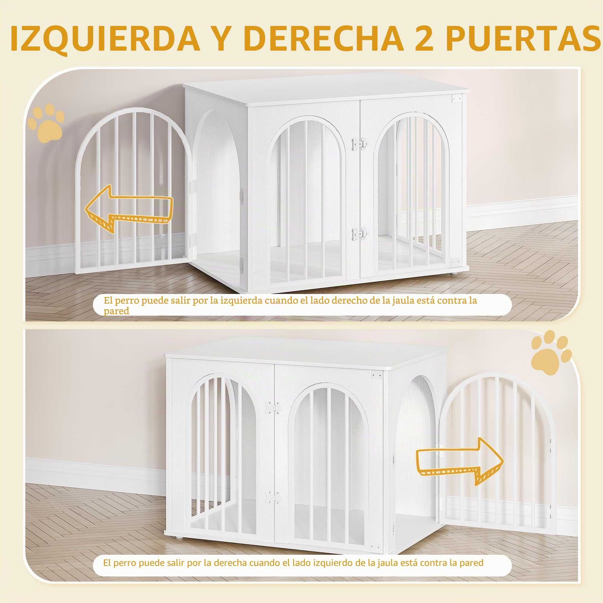 Hzuaneri 80cm Jaula para Perros, Mesa Auxiliar, casa Moderna para Perros, Jaula Perro pequeños para Casa de Madera, Jaula para Cachorros, 3 Puertas, Puerta arqueada, 56 x 80 x 61cm, Blanco