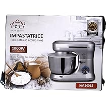 DCG Impastatrice Planetaria KM1401S Impastatore Ciotola in Acciaio 4lt con Accessori, Colore Silver Grigio 8 Velocità, Potenza 1000W