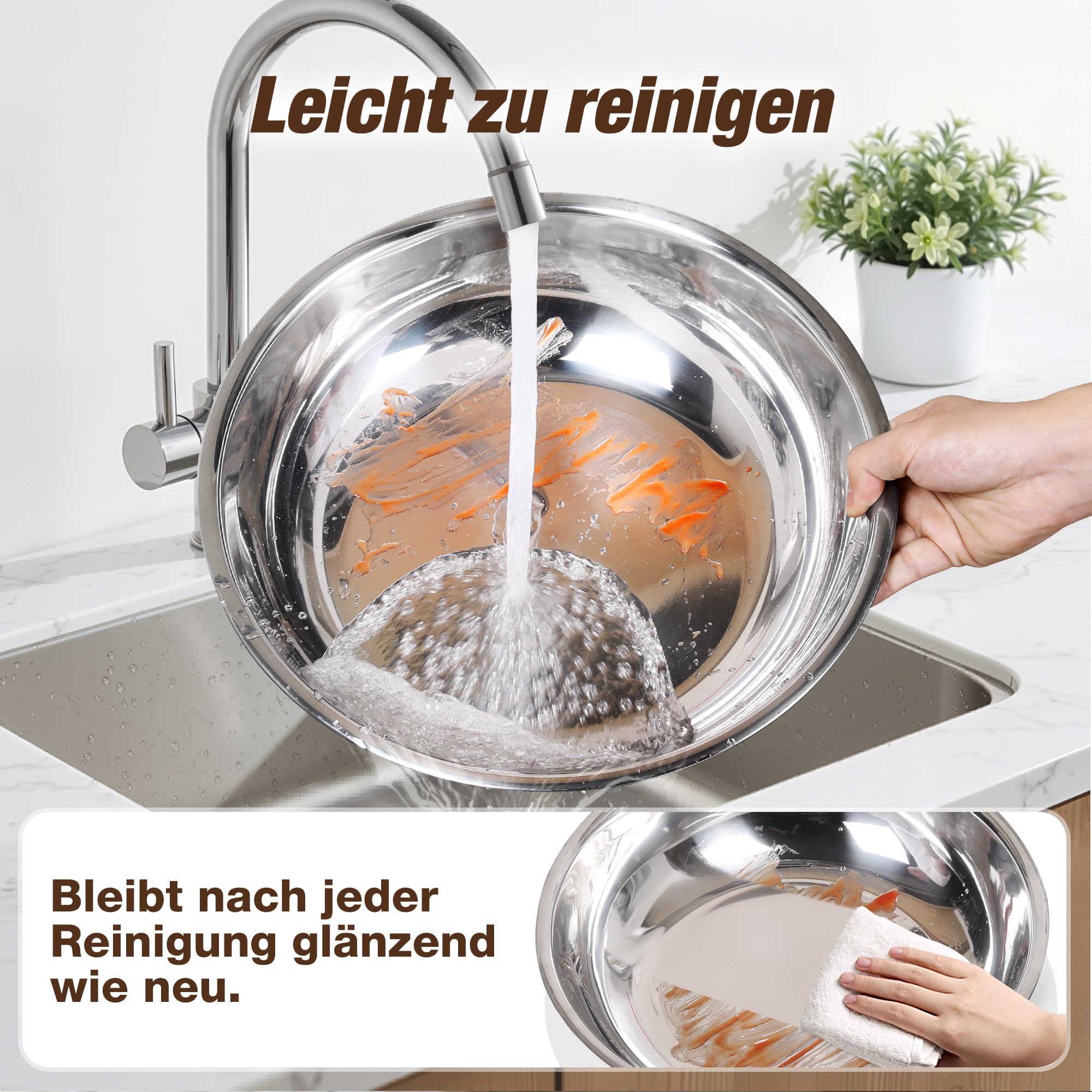WARMOUNTS Chafing Dish 2er Set 8,5L Silber & Gold, Speisenwärmer Buffet Rund Edelstahl mit Gold-Akzenten & Deckelhalter, Warmhaltebehälter Stapelbar Catering Rechaud für Partys, Hochzeiten & Events