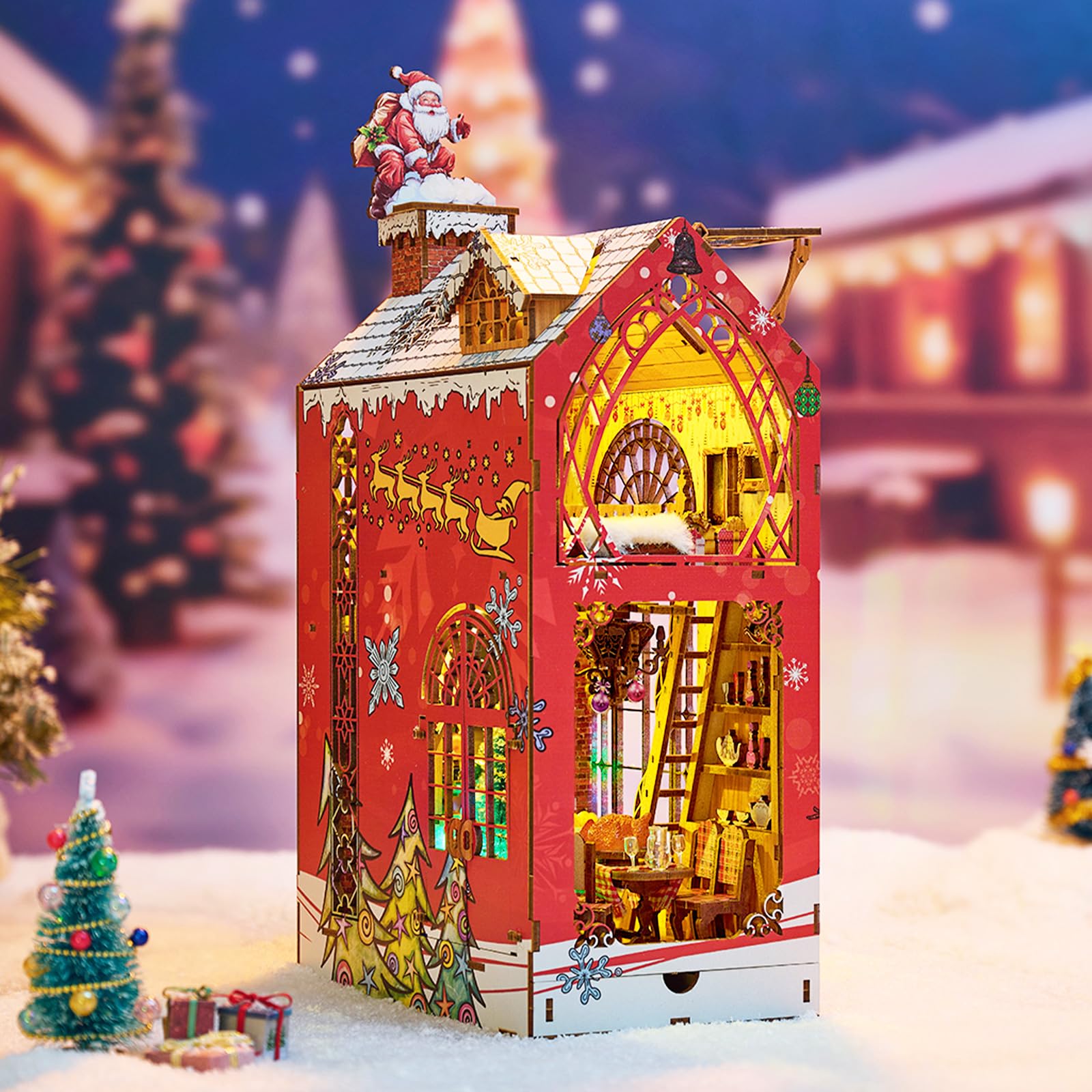 Book Nook DIY Noël Maison De Poupées En Bois Kit Maison Miniature A Boite A Musique Et Cache Poussiere Jour De Noel 3d Pu Amz Book Nook DIY Noël Maison De Poupées En Bois Kit Maison Miniature A Boite A Musique Et Cache Poussiere Jour De Noel 3d Pu Amz