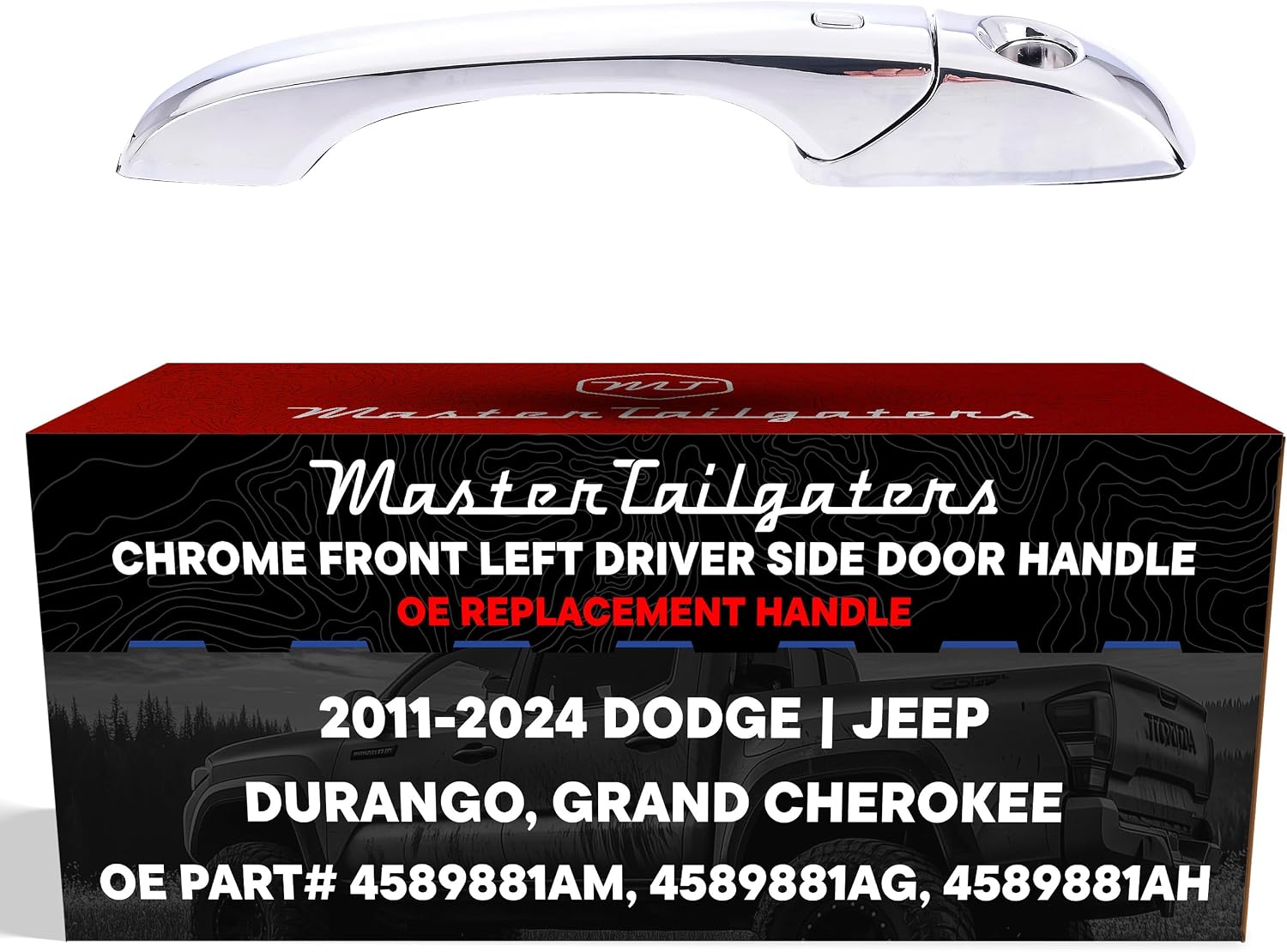 Master Tailgaters Exterior Door Handle Chrome Replacement for Dodge Durango (2011-2024) / Jeep Grand Cherokee (2011-2024) OE Part # 4589881AM, 4589881AG, 4589881AH | Front Left Driver Side