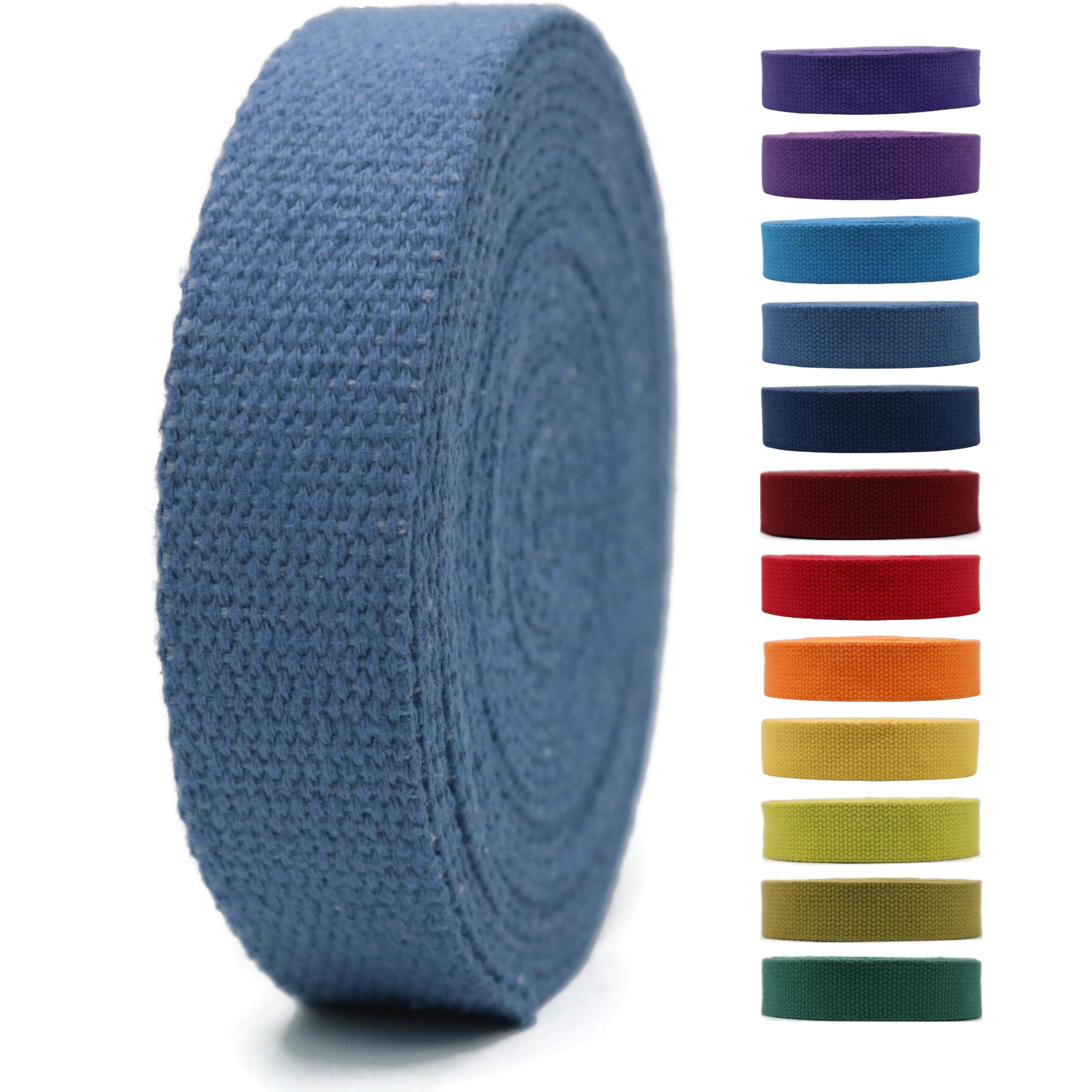 1" & 1.5'' & 2" Cotton Webbing - 5 Yards - 50+ Colors -%100 Natural Cotton - Turkish Woven - Heavy 1 Inch 1.5 Inch 2 Inch Blue Canvas Webbing for