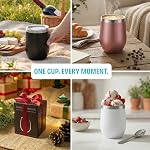 Neuf CHILLOUT LIFE Gobelet en acier inoxydable paquet de 2 12 oz - Coupes à vin à double paroi avec des lids et des pailles pour café, vin, cocktails, noir (paquet de 2 Coupes)