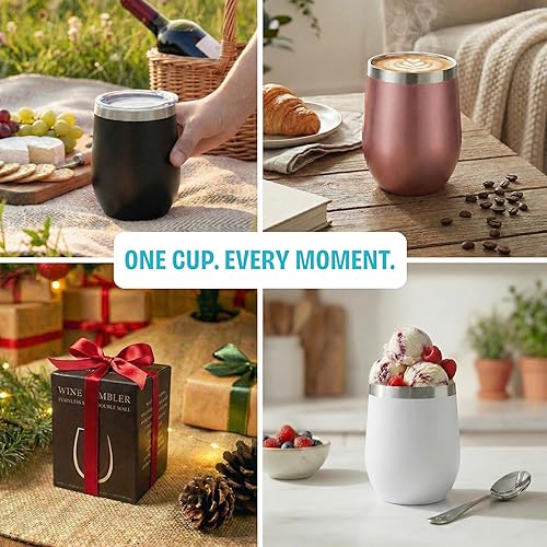 Miniatura 8 de CHILLOUT LIFE Vasos Térmicos de Vino de Acero Inoxidable de 12 oz Paquete de 2 - Vasos de Vino con Aislamiento al Vacío de Doble Pared con Tapas y