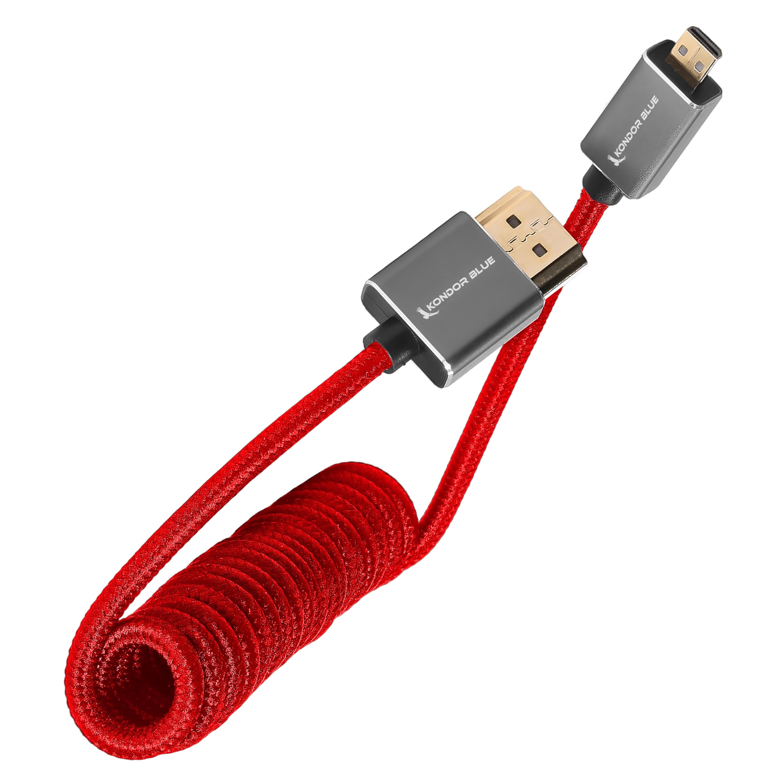 KONDOR BLUE Cable micro HDMI a HDMI de 12 a 24 pulgadas trenzado en espiral | 4K 60Hz, 18Gbps, HDR, video 3D y nailon trenzado con conectores reforzados | Rojo