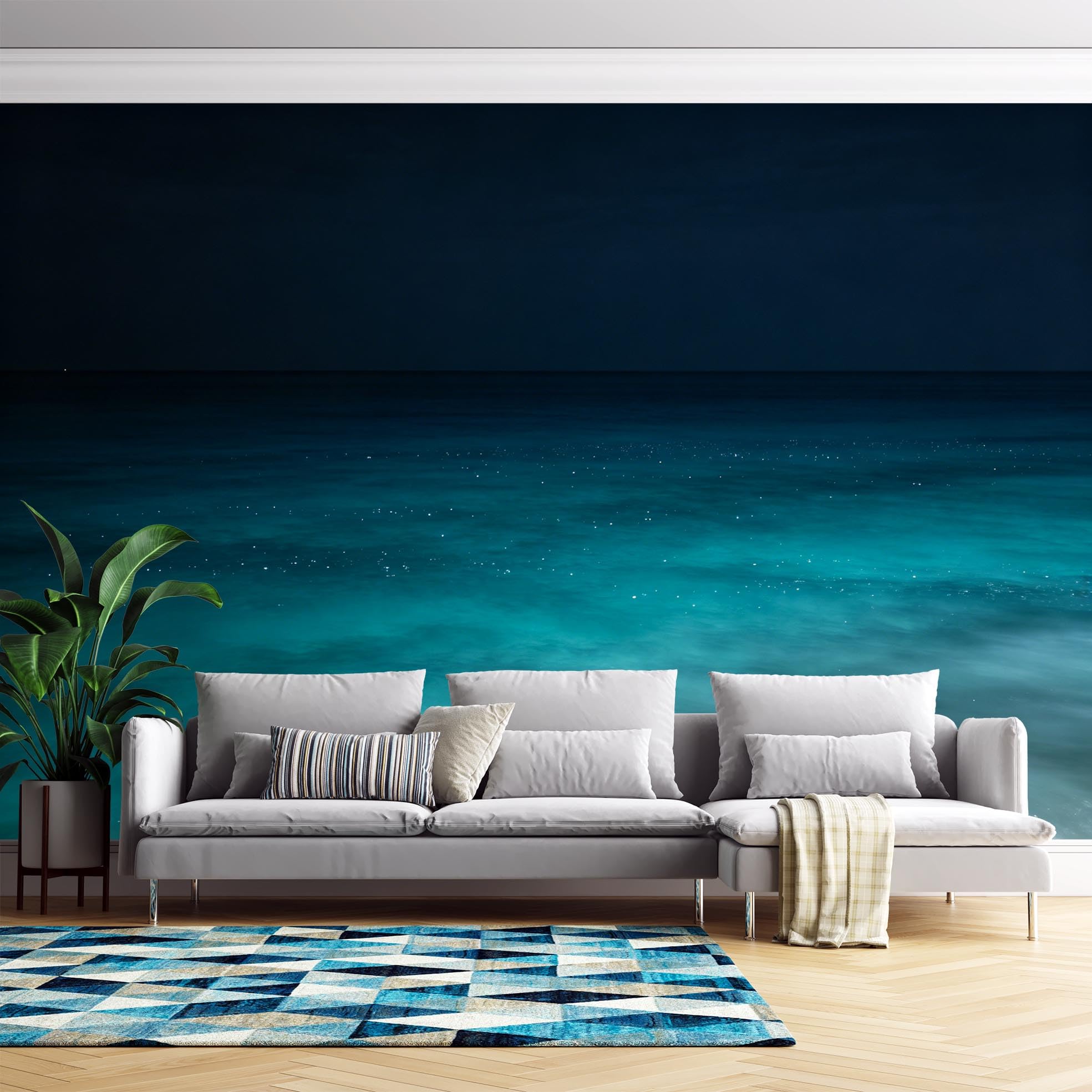 Papier Peint Panoramique Mer Étoilée Sombre Paysage 368Cmx254Cm(Wxh) Papier Peint Intissé Pour Salon, Chambre, Fresque Murale Panoramique Hd, Décoration D'Art Moderne - Ne Pas Décoller Ni Colle