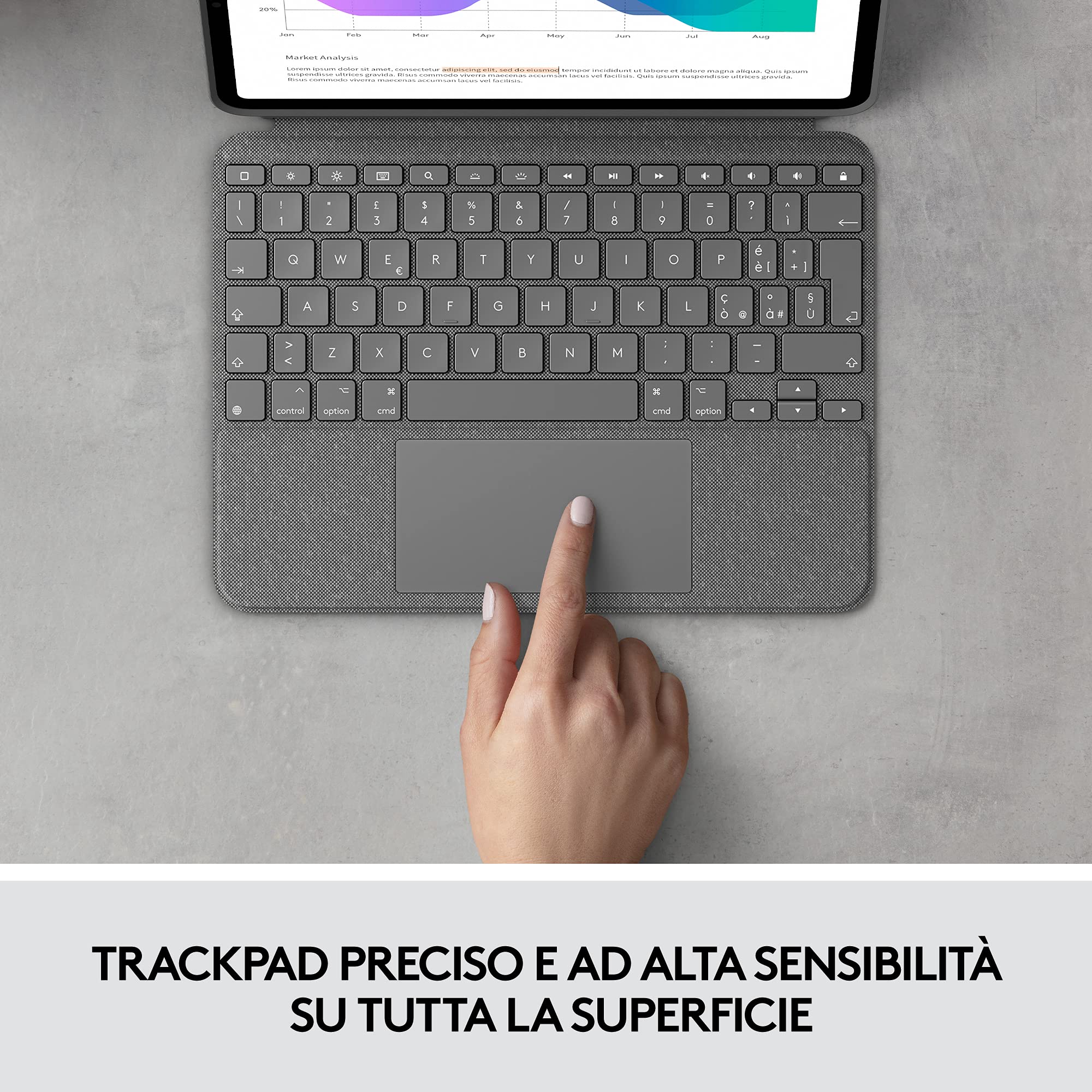 Logitech Combo Touch iPad Pro da 11 pollici (1a, 2a, 3a generazione - 2018, 2020, 2021) Custodia con tastiera - Tastiera retroilluminata staccabile - Italiano QWERTY - Grigio