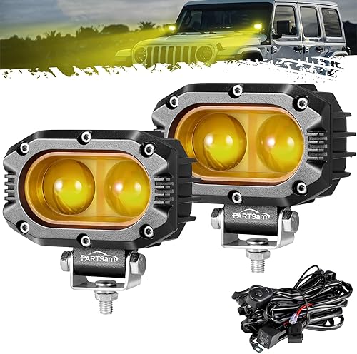Partsam Luces antiniebla ámbar de 4 pulgadas y 40 W, cápsulas LED ámbar superbrillantes con haz de punto amarillo, impermeables, luces de zanja