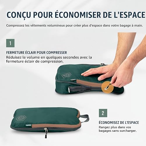 Compression Packing Cubes for Travel- Packing Cubes and Travel Organizers, Green and Brown, 6Piece, Classic - 5