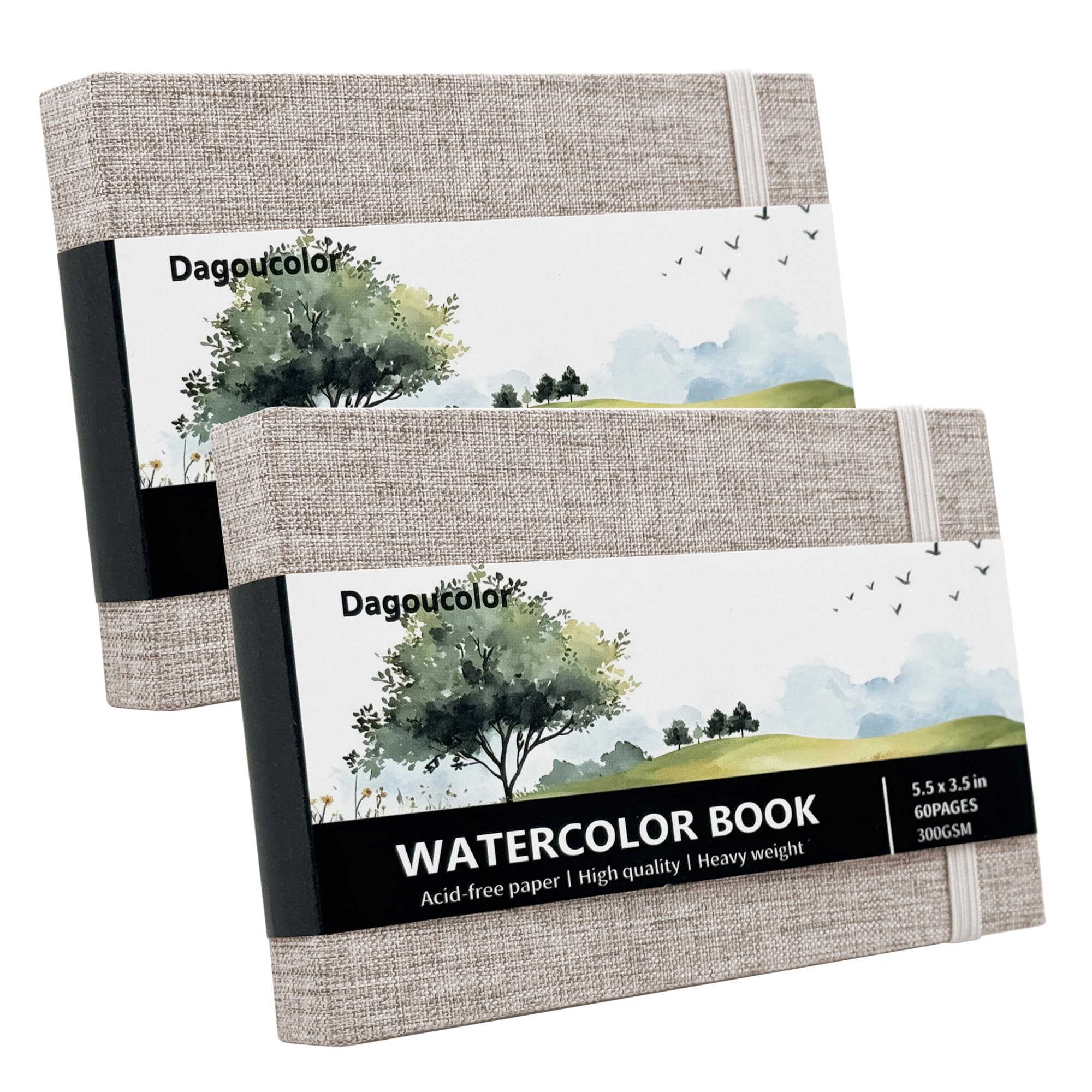 DagouColor Watercolor Sketchbook, 2 Pack, 30 Sheets Each - Beige, 14*8.9cm