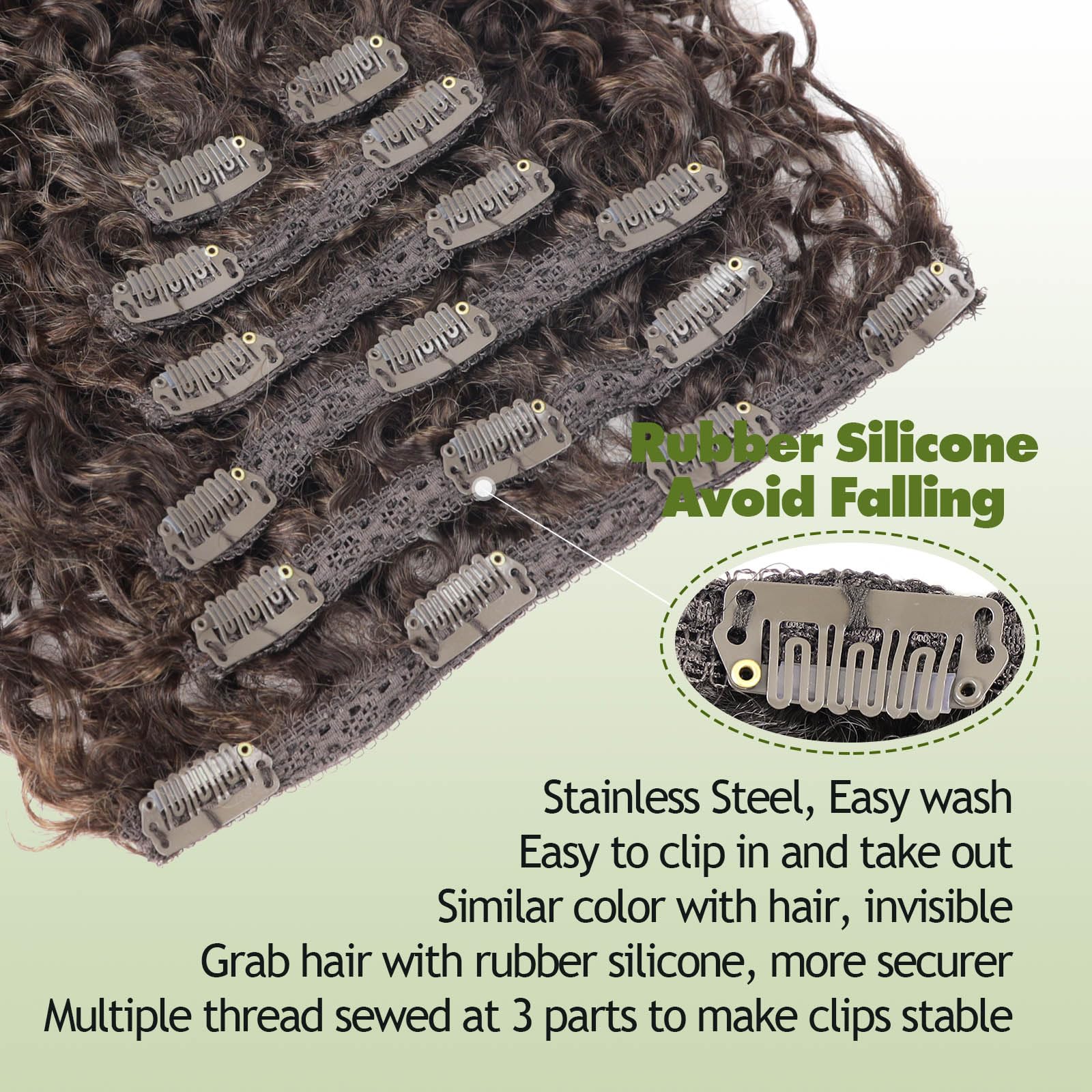 24-Inch Curly Clip-In Hair Extensions, 7-Piece Synthetic Set