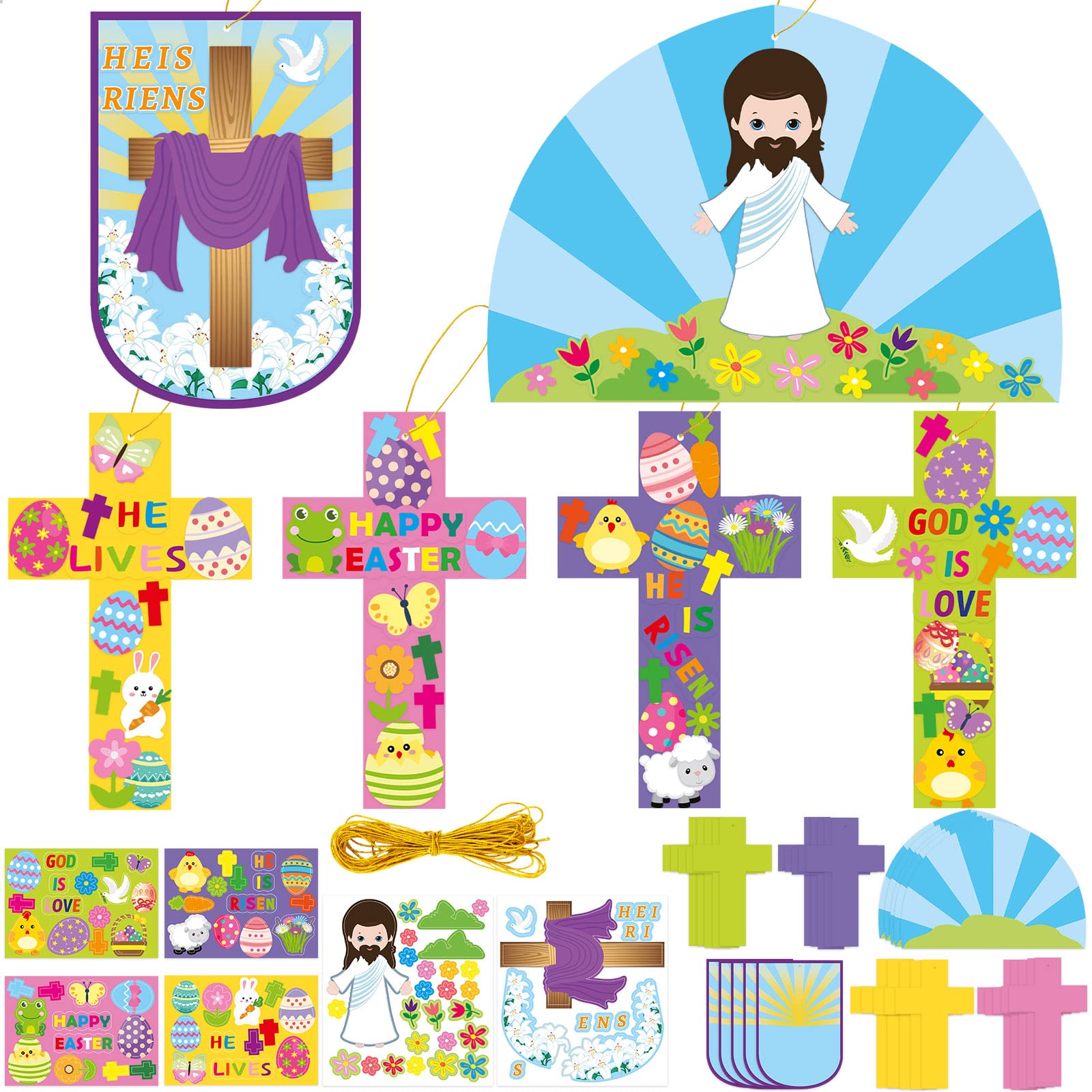 Fancy Land Easter Religious Craft Kits Christian Cross Crafts He Lives Art Project for Kids Church Sunday School Supplies Acitivies 30Pcs
