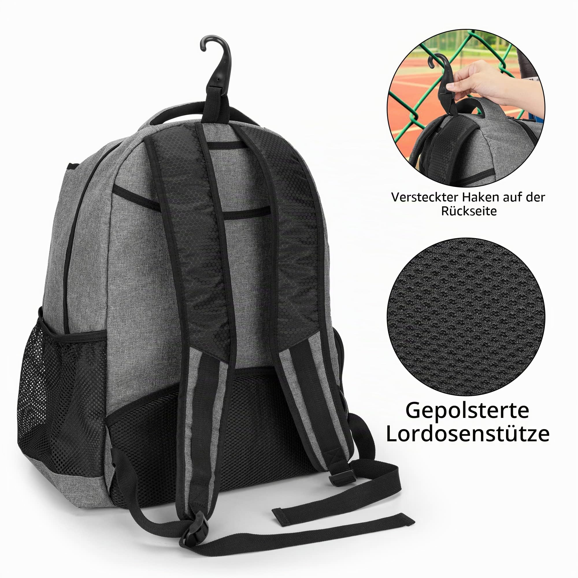 DSLEAF Tennistasche für 2 Schläger, Tennisrucksack mit separatem Schuhfach für Sporttraining, Fitnessstudio-Rucksack für Tennis/Pickleball/Badminton/Squash-Sportarten