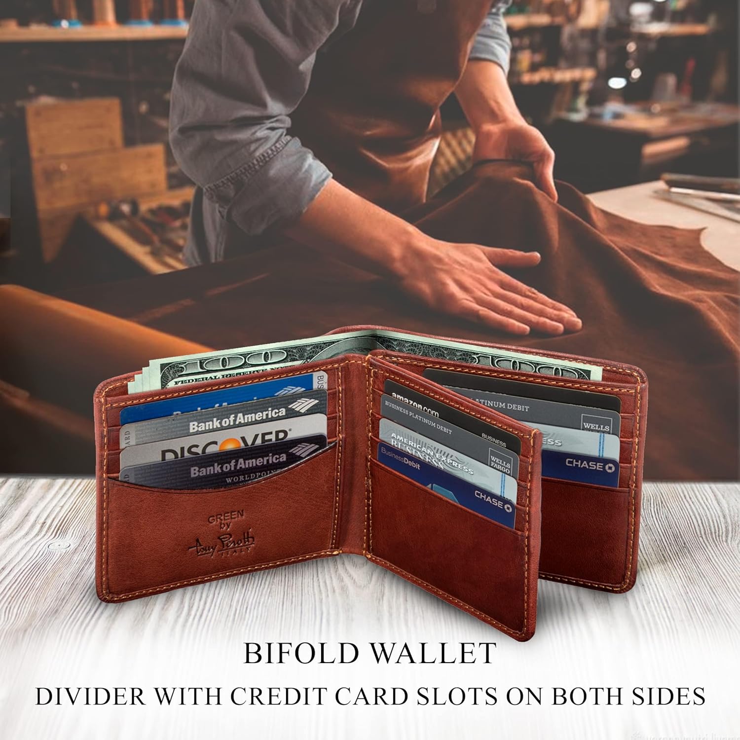 Tony Perotti Men's Italian Leather Bifold Wallet With Card Holders, Pockets - Slim Leather Wallet for Men - Eco-Friendly Tanned Full Grain Leather Wallet Made in Italy - Image 4
