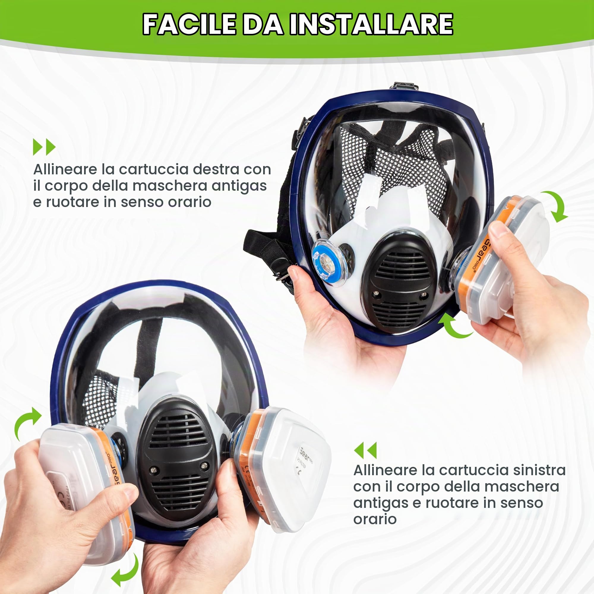 AirGearPro G-750 Maschera Antigas Completa con Filtri A1P2 Antipolvere | Respiratore a maschera completa per Pittura, Legno, Costruzione, Carteggiatura, Spruzzatura, Chimici, Fai da te