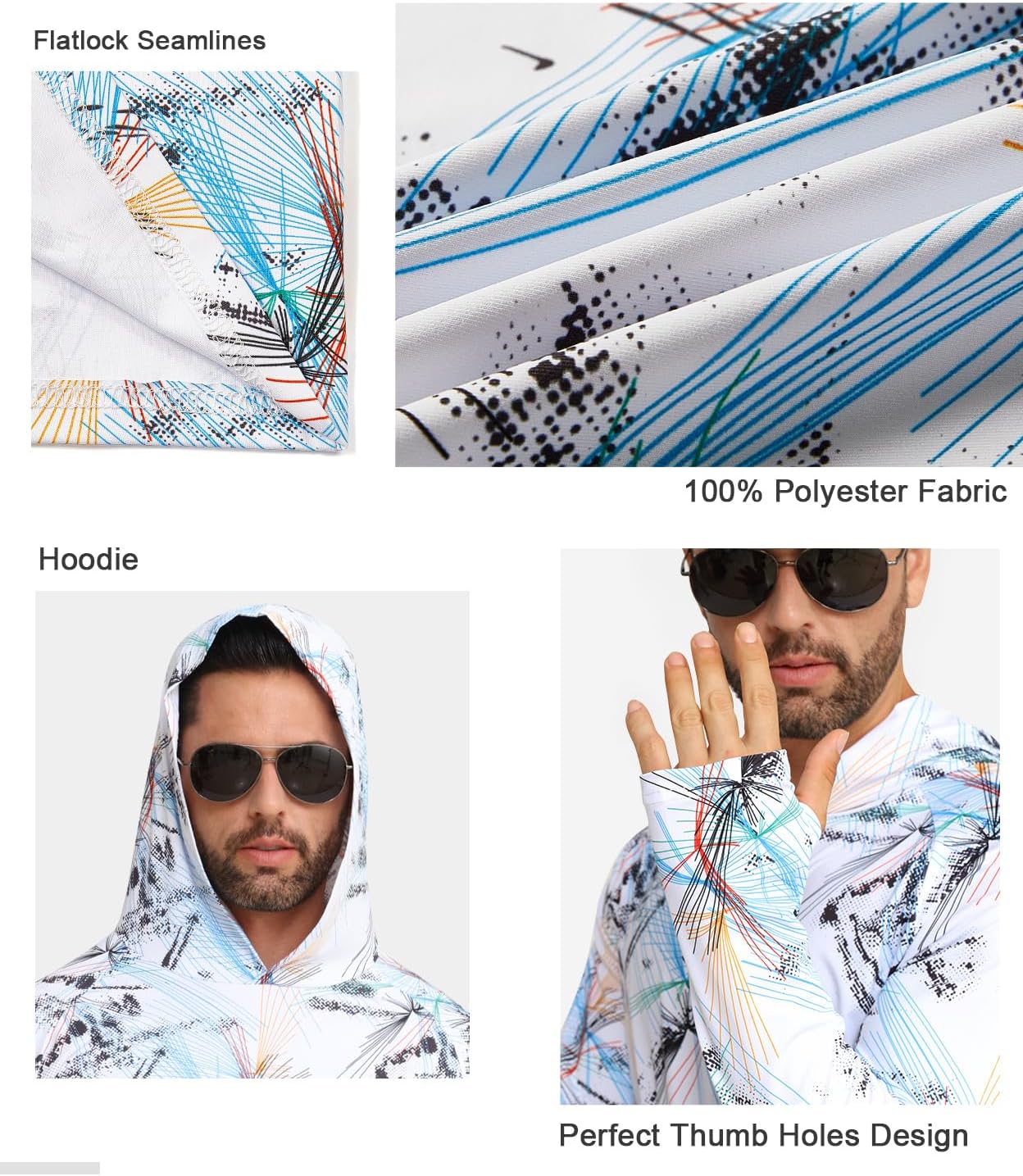 iCKER Men's UPF 50+ Sun Protection Hoodie Shirt Rash Guard Long Sleeve Shirt UV Fishing Outdoor Hiking Swimming Running