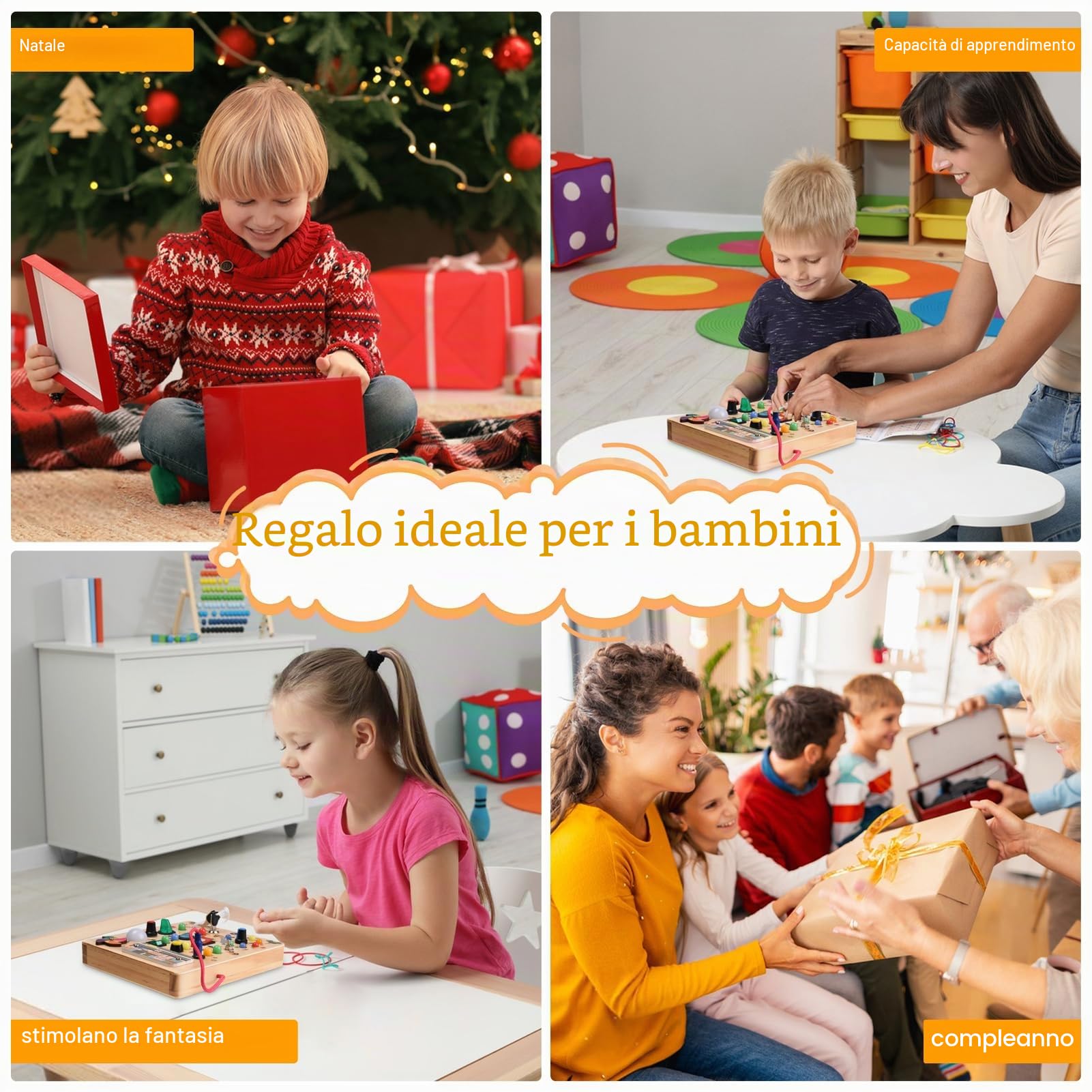 Nauotk Busy Board in Legno, Giochi Montessori per Bambini 2 Anno, Lavagna attività con 19 LED, Giochi Educativi Sensoriale del Bambino, Lavagna attività Portatile Regalo Bimbo 2 3 4 Anni