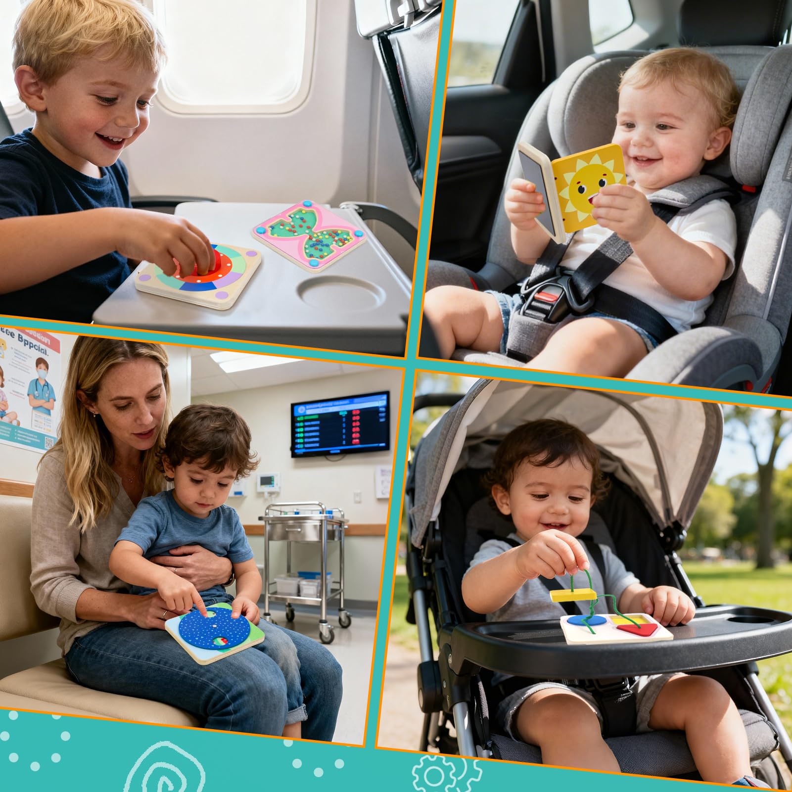 Wdmiya Tableau d'Activités Montessori pour Bébé, Jeu Sensoriel en Bois dès 1 an avec 6 Plaques Magnétiques | Jeu de Motricité Portable pour Voyage en Voiture, Cadeau d'anniversaire Garçon Fille