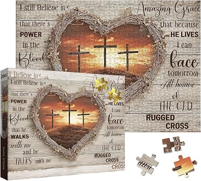 Christian Heart Cross Love Sunset Puzzles for Adults 1000 Pieces