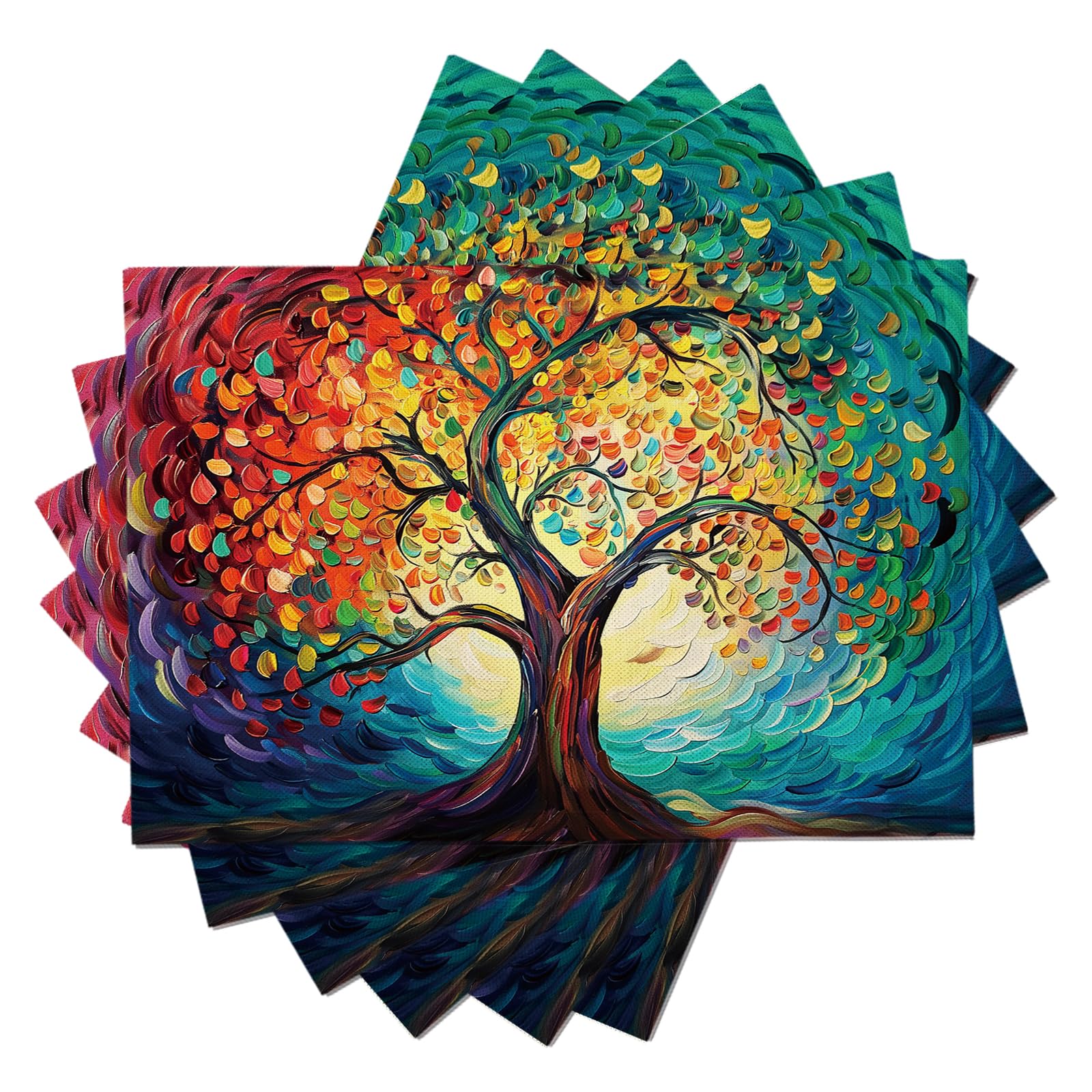 Set di 8 Tovagliette Americane Lavabili Cotone Lino Adornare - Tovaglietta Americana Resistenti al Calore Durevole Alberi colorati - per Colazione Pranzo 30×45 cm