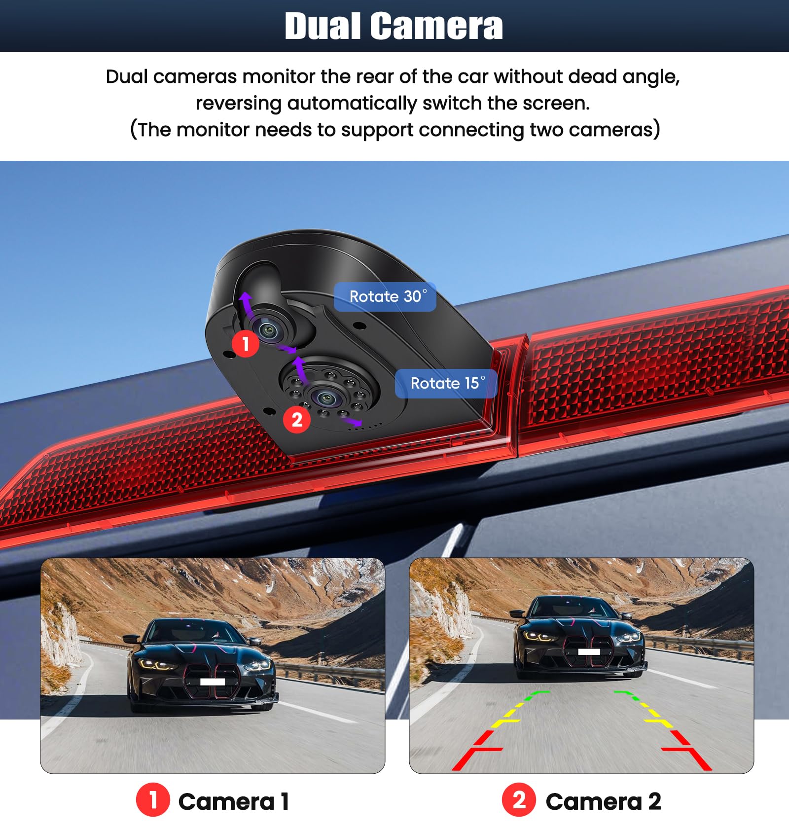 CAMECHO Visione Notturna DOPPIA Telecamera per Auto per Ford Transit 2012–2015 con HD/CVBS - IP67, Grandangolo 140°, Linee di guida per il parcheggio, Telecamera retrovisore compatibile per Transit
